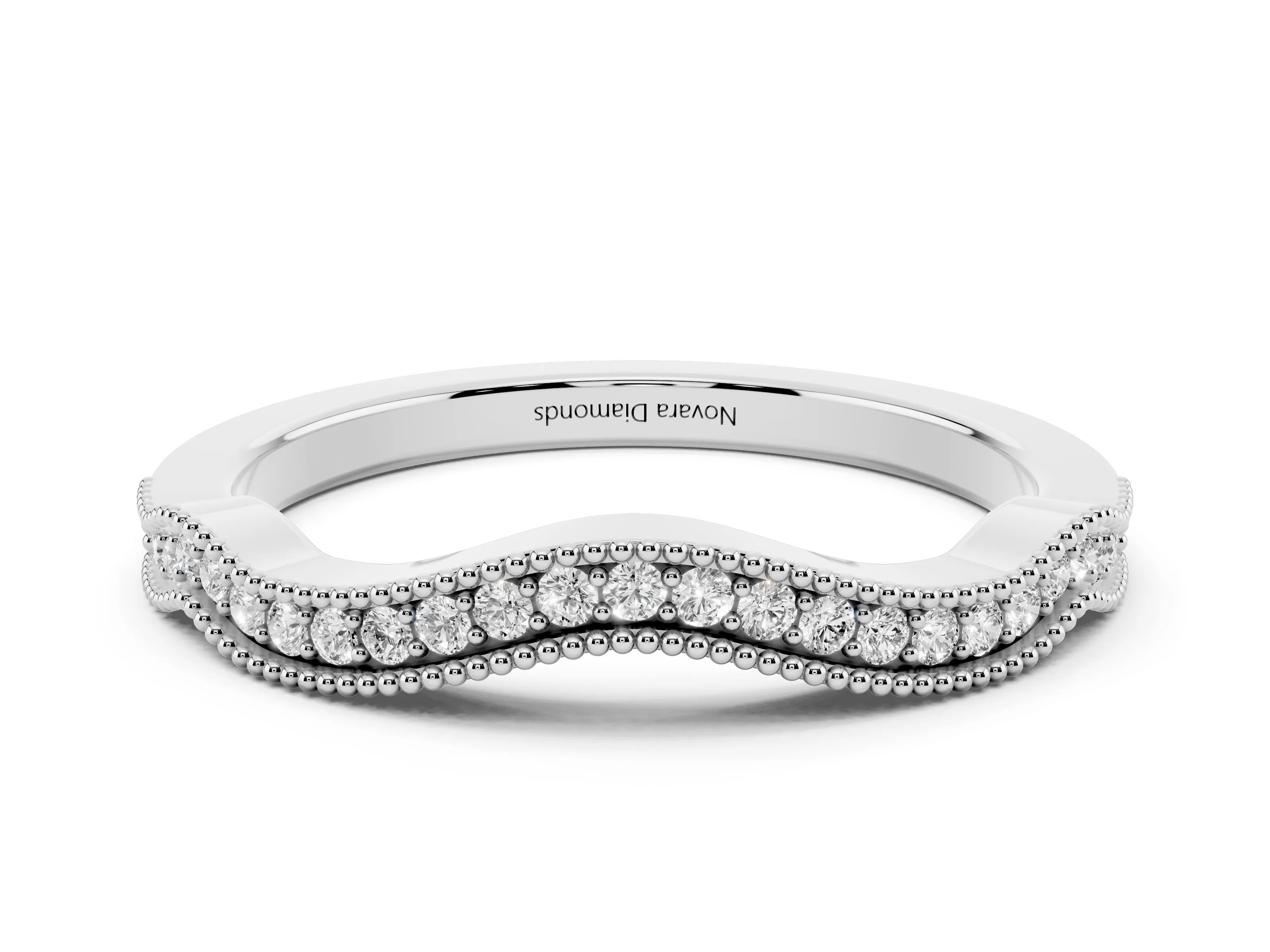 Round Diamond Curved Pavé Band Set in Platinum with Milgrain Detailing