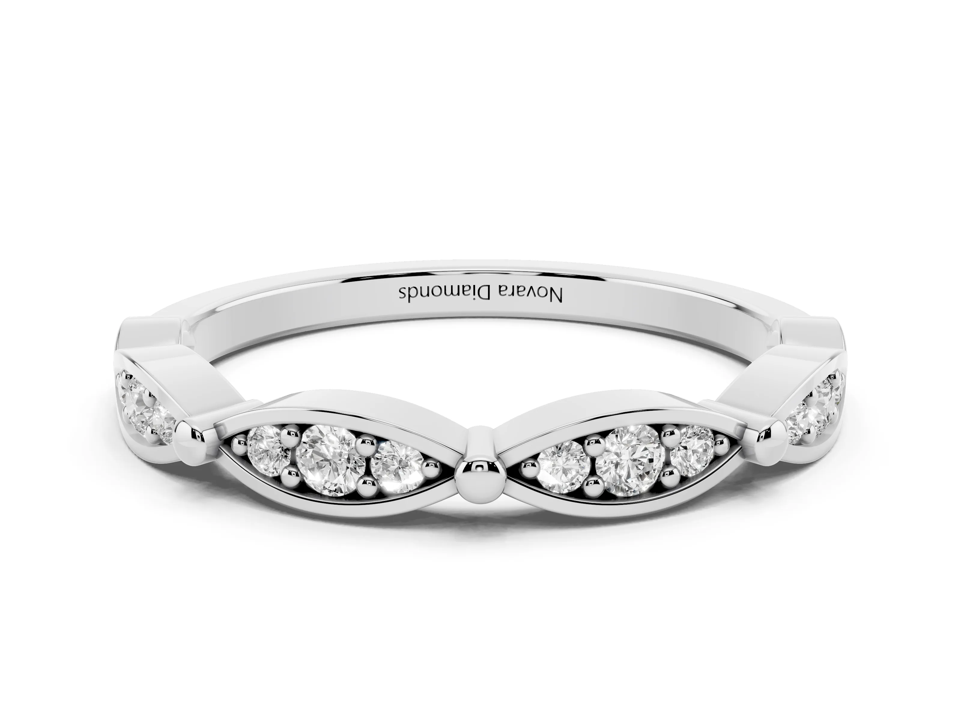 Marquise Section Diamond Eternity Band Set in Platinum with Pavé Bezel Setting