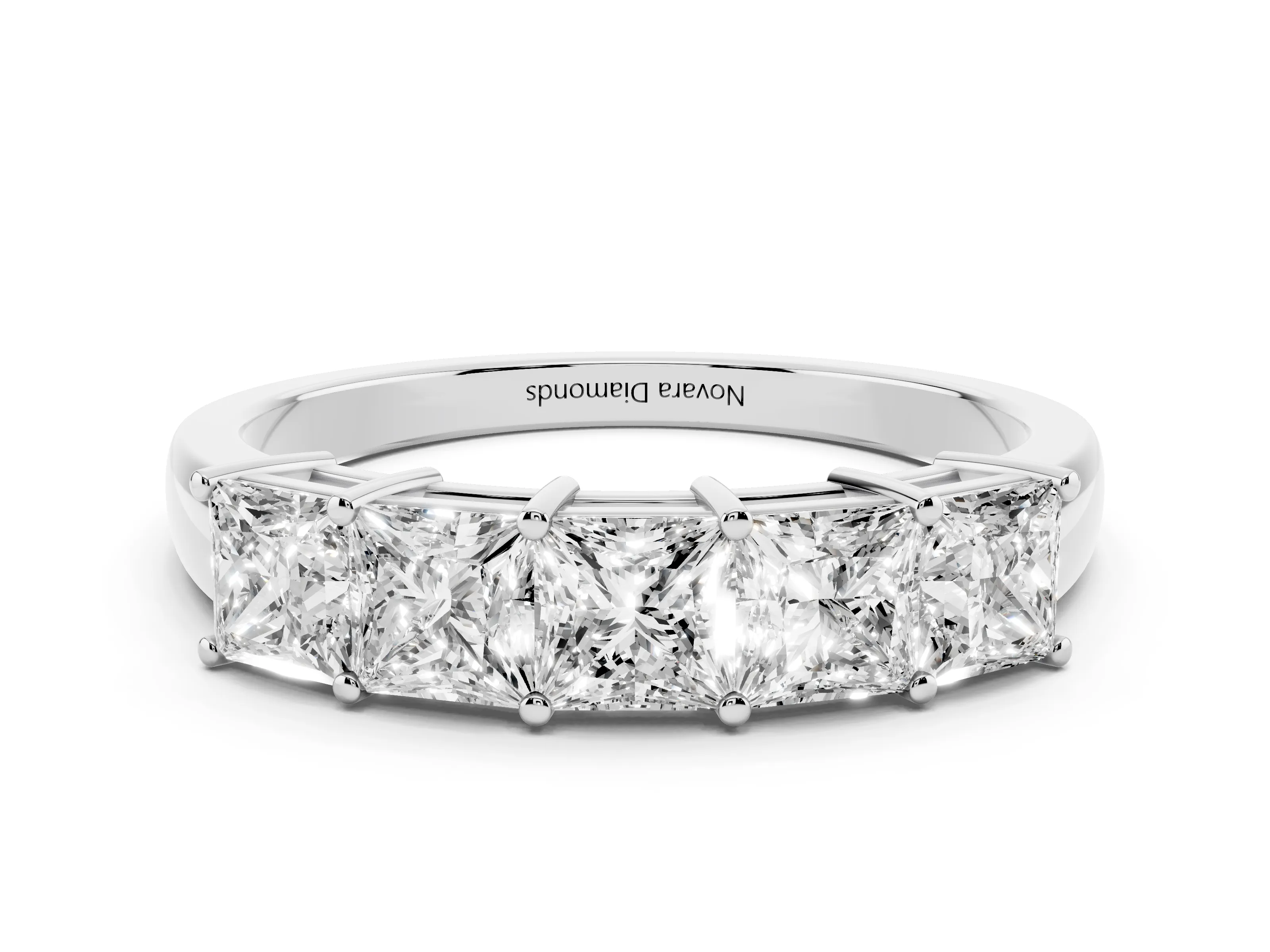 Princess Cut Diamond Five-Stone Band Set in Platinum with Prong Setting