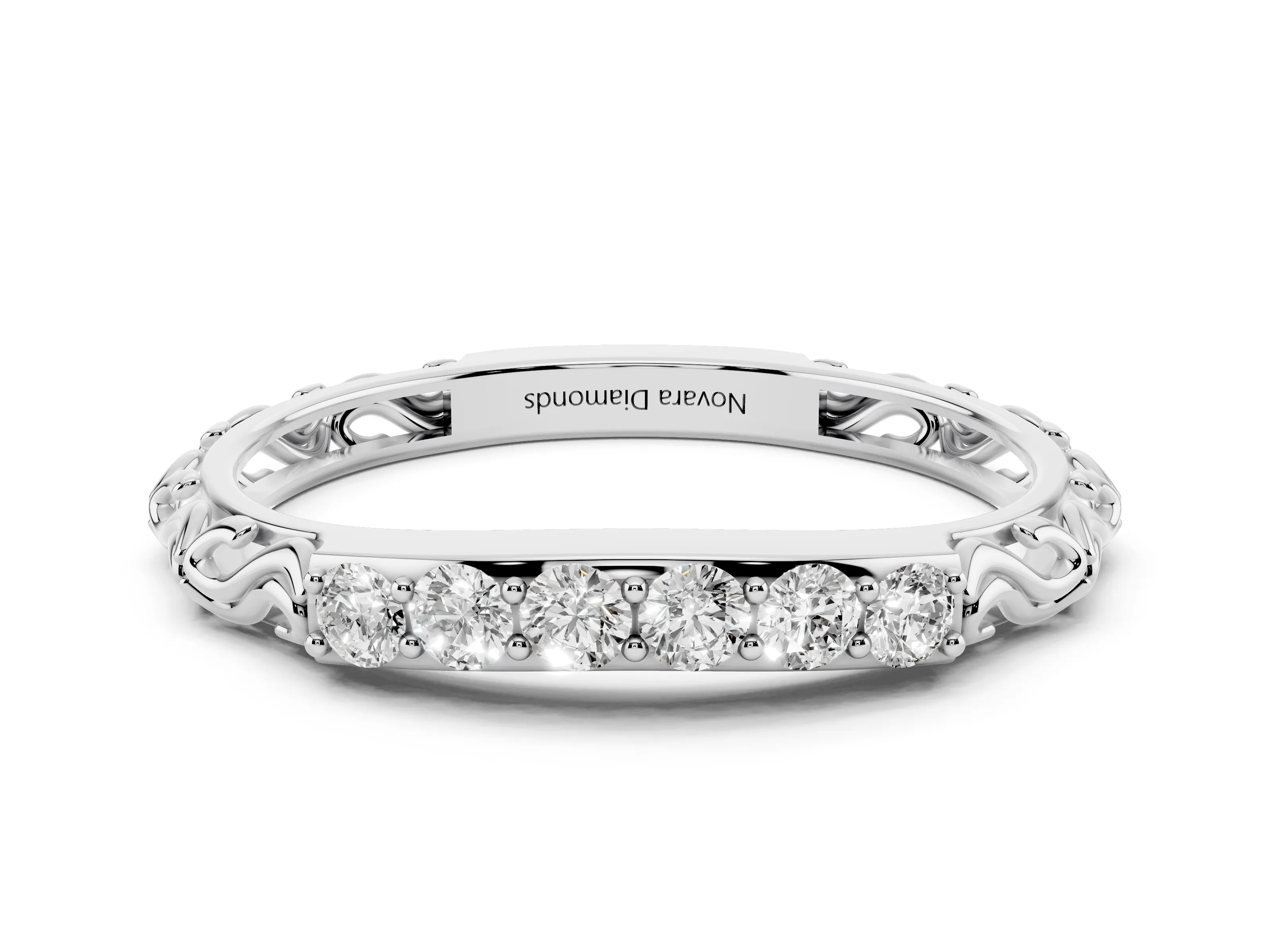 Round Diamond Bar Set Eternity Band Set in Platinum with Filigree Sides