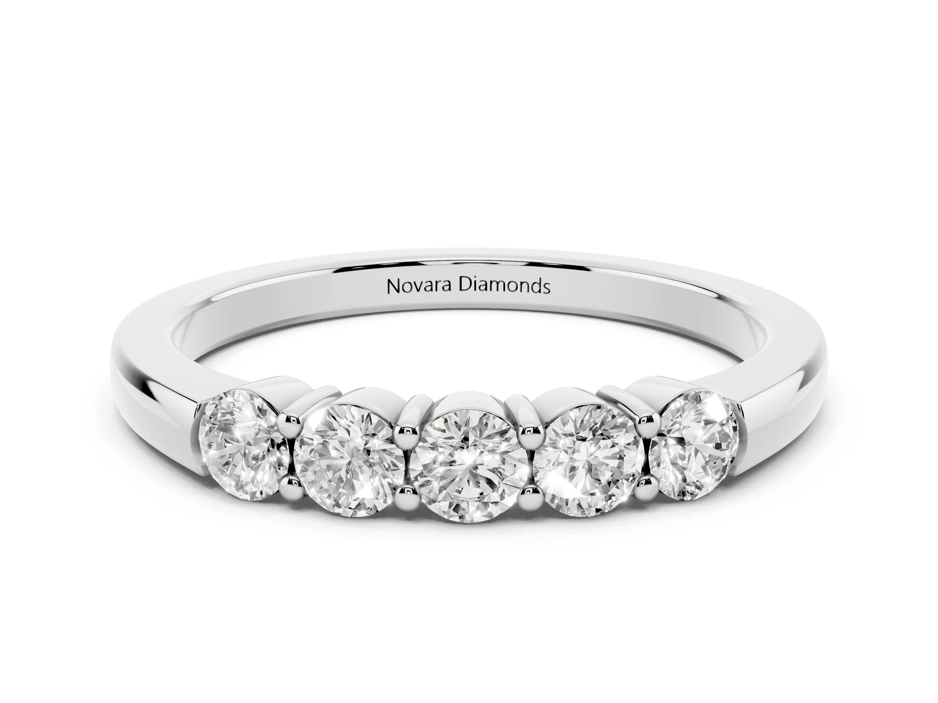 Five-Stone Round Diamond Channel Band Set in Platinum with Shared Prong Setting
