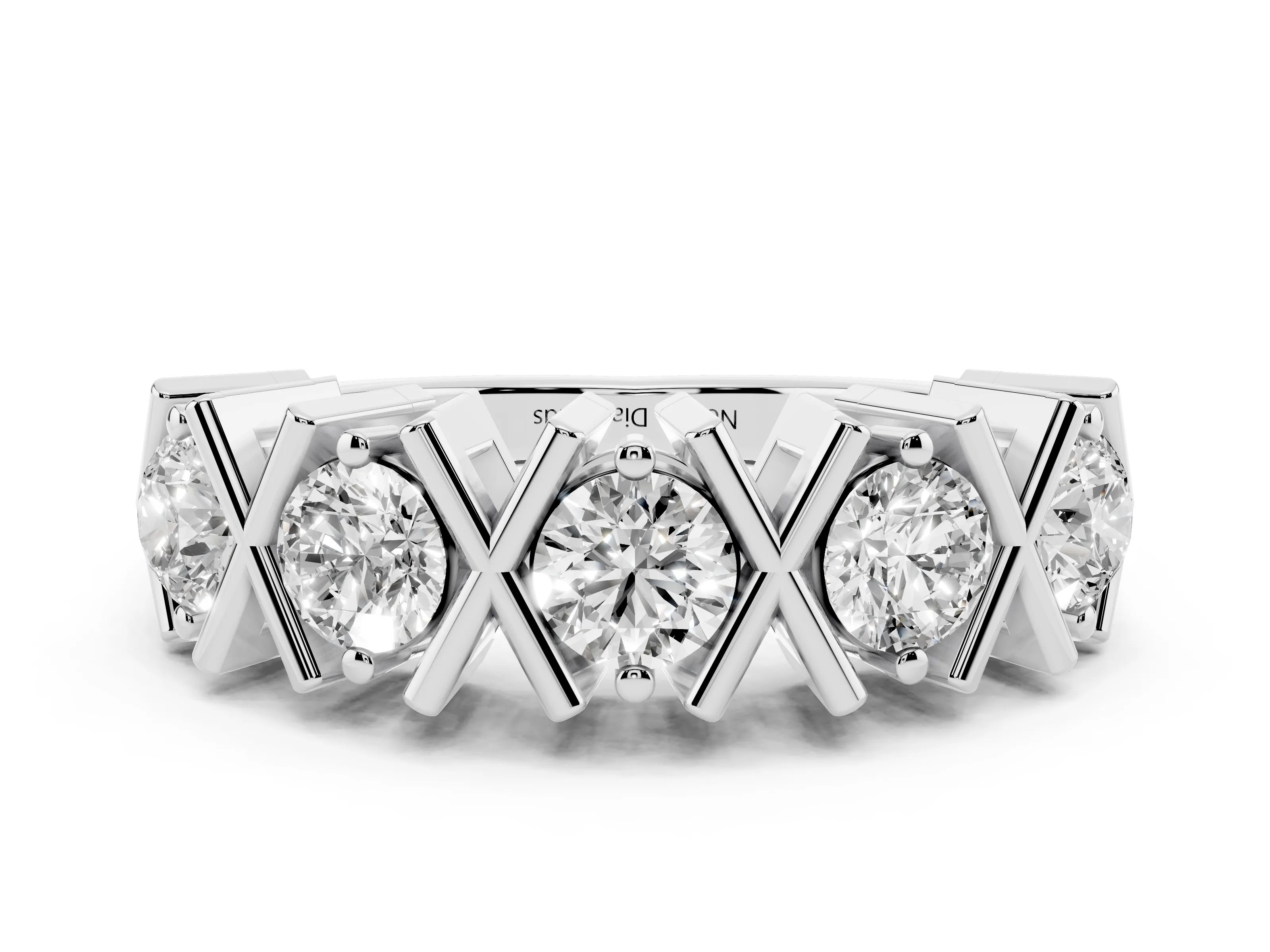 Round Diamond Channel Band Set in White gold with X-Prong Detail