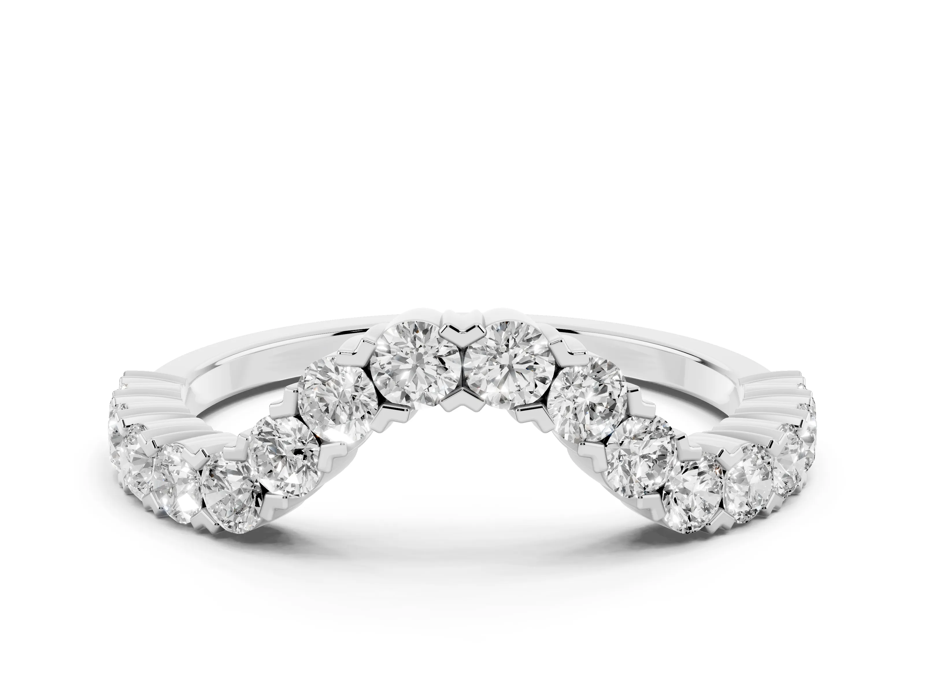 Round Diamond V-Shaped Pavé Band Set in Platinum with Prong Setting