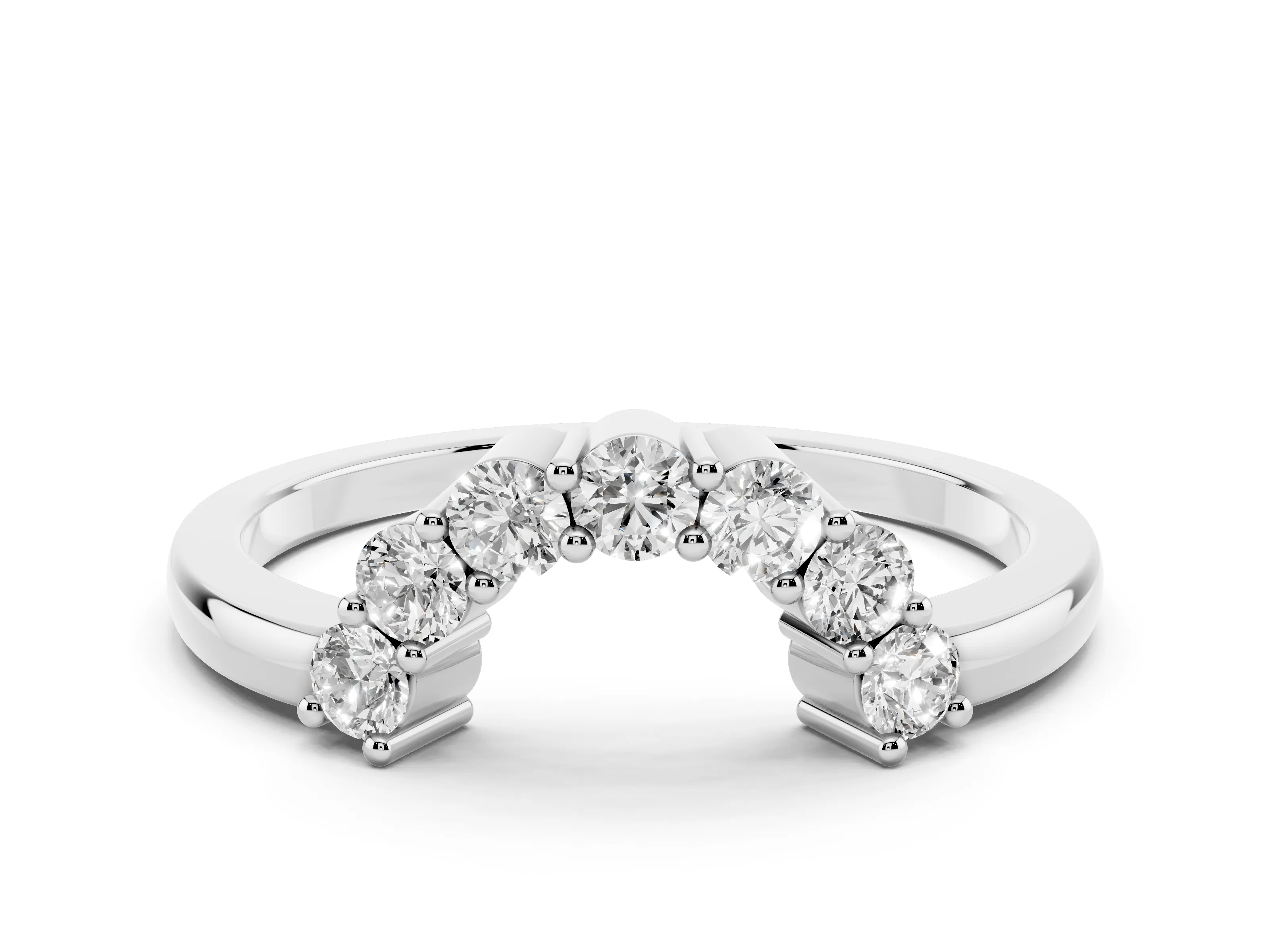 Round Diamond Curved Pavé Band Set in Platinum with Prong Setting