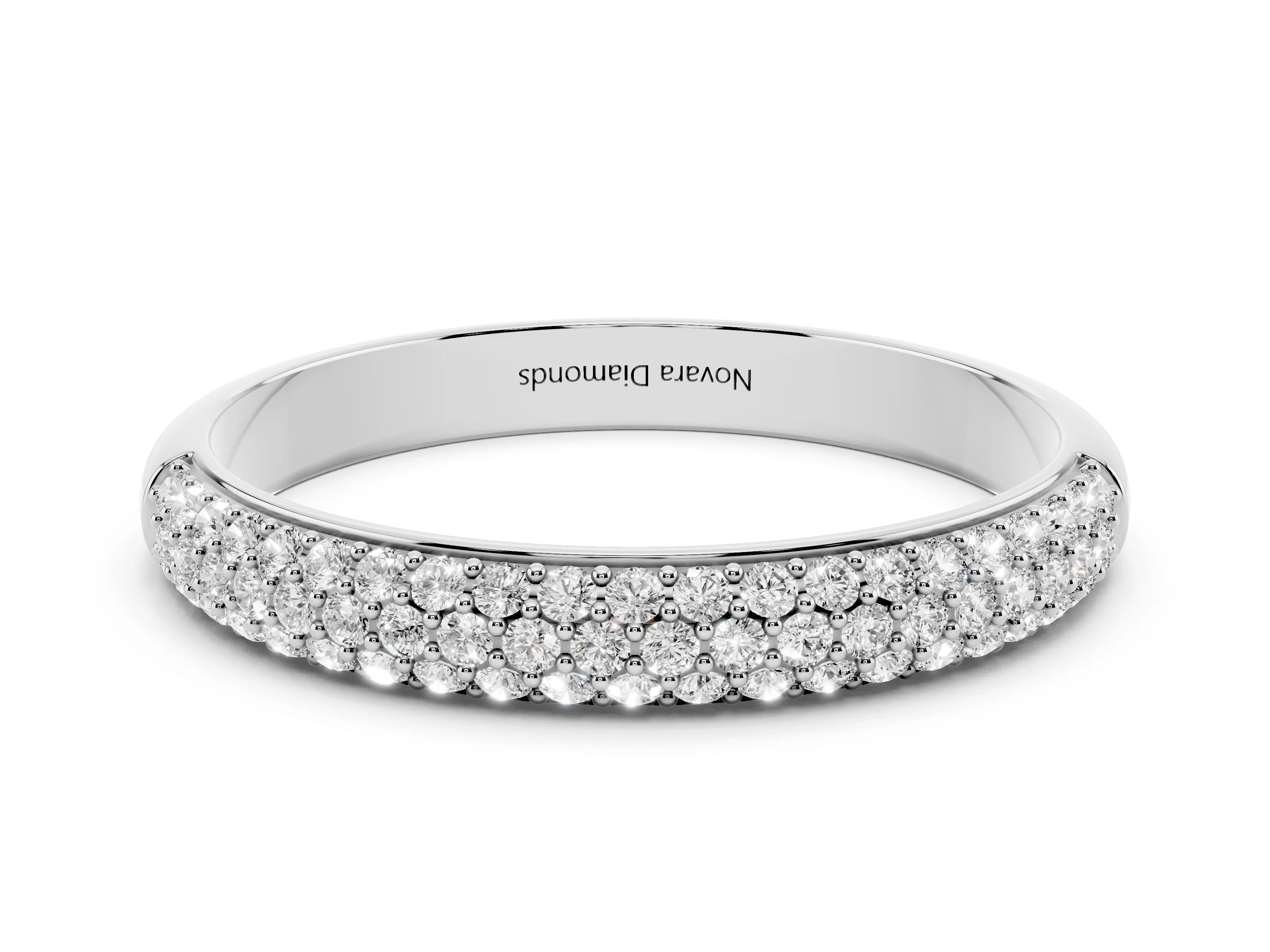 Round Diamond Three-Row Pavé Eternity Band Set in Platinum with Shared Prongs