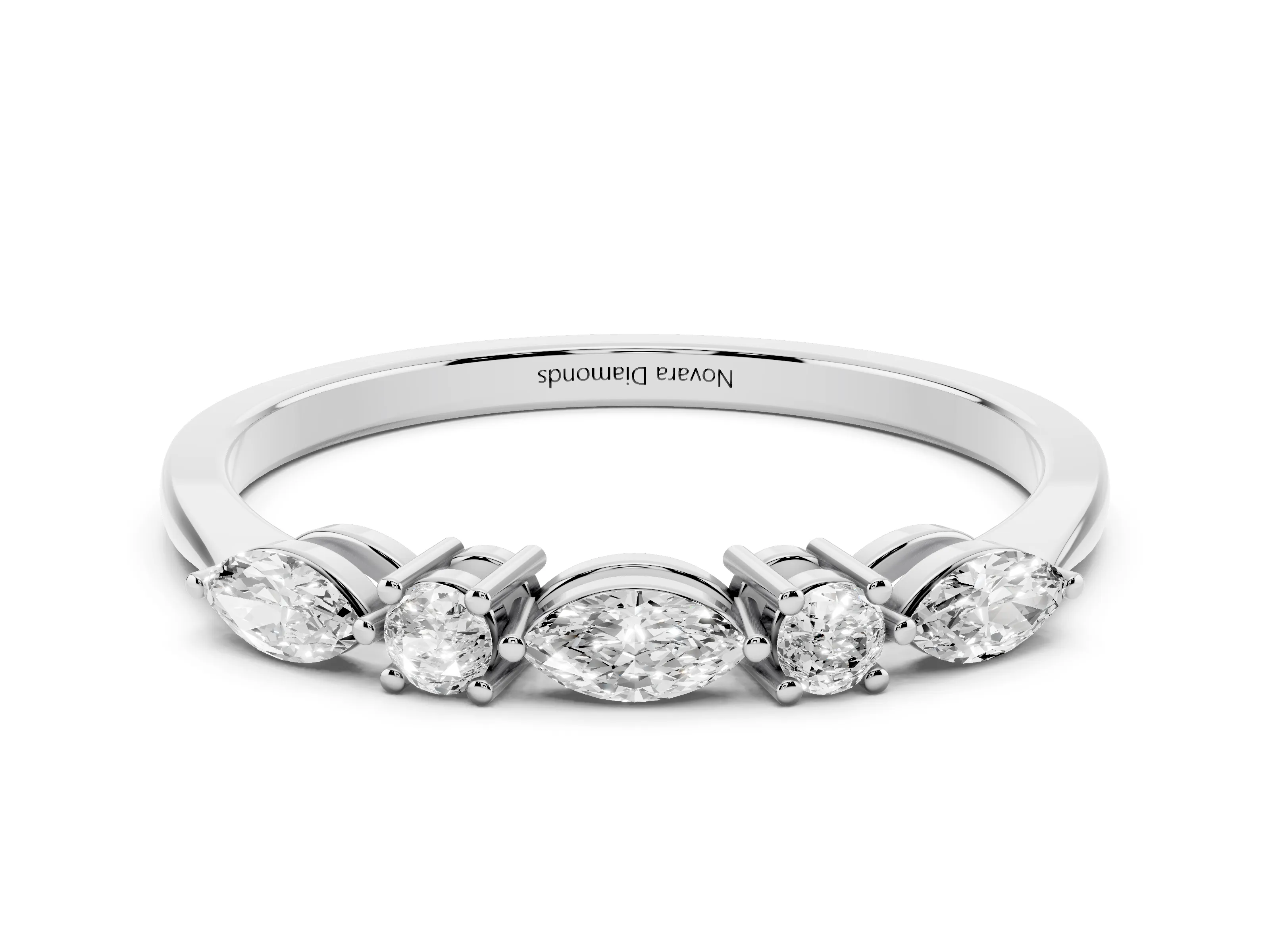 Round Diamond Five-Stone Half Eternity Band Set in Platinum with Prong Setting