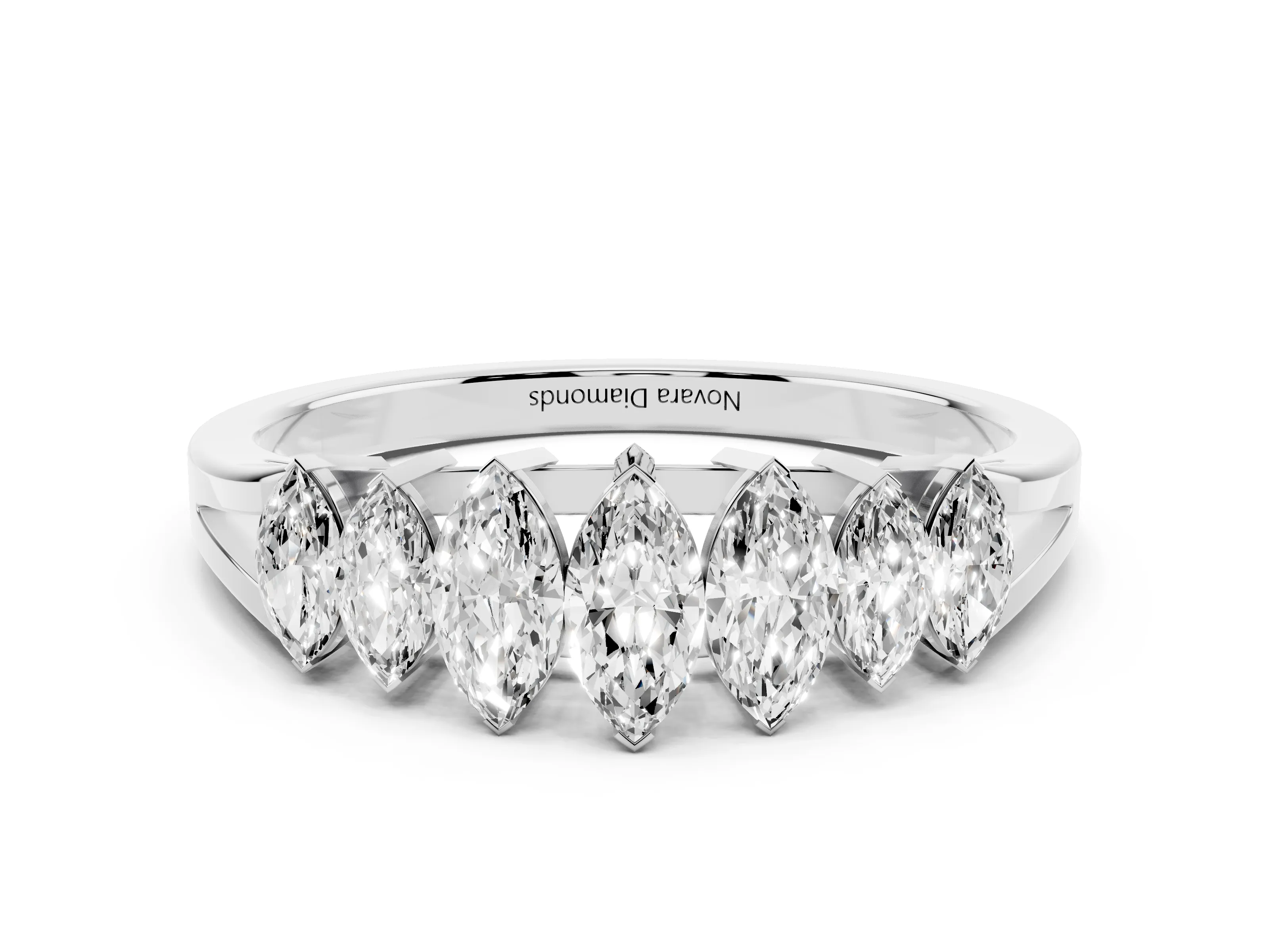 Marquise Diamond Half Eternity Band Set in Platinum with Seven Prong-Set Stones