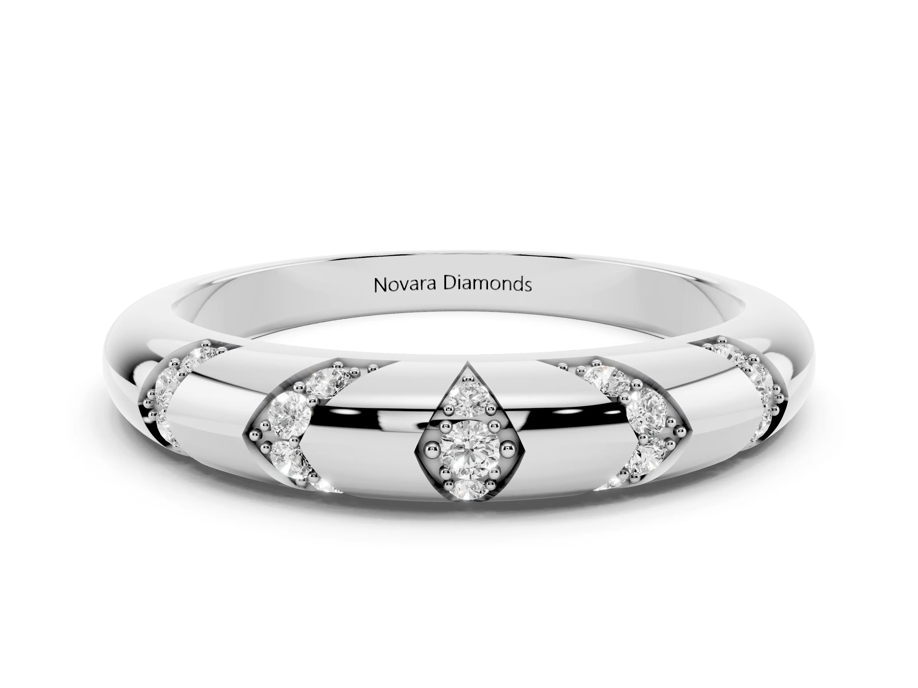Round Diamond Curved Band Set in Platinum with Channel and Bezel Setting