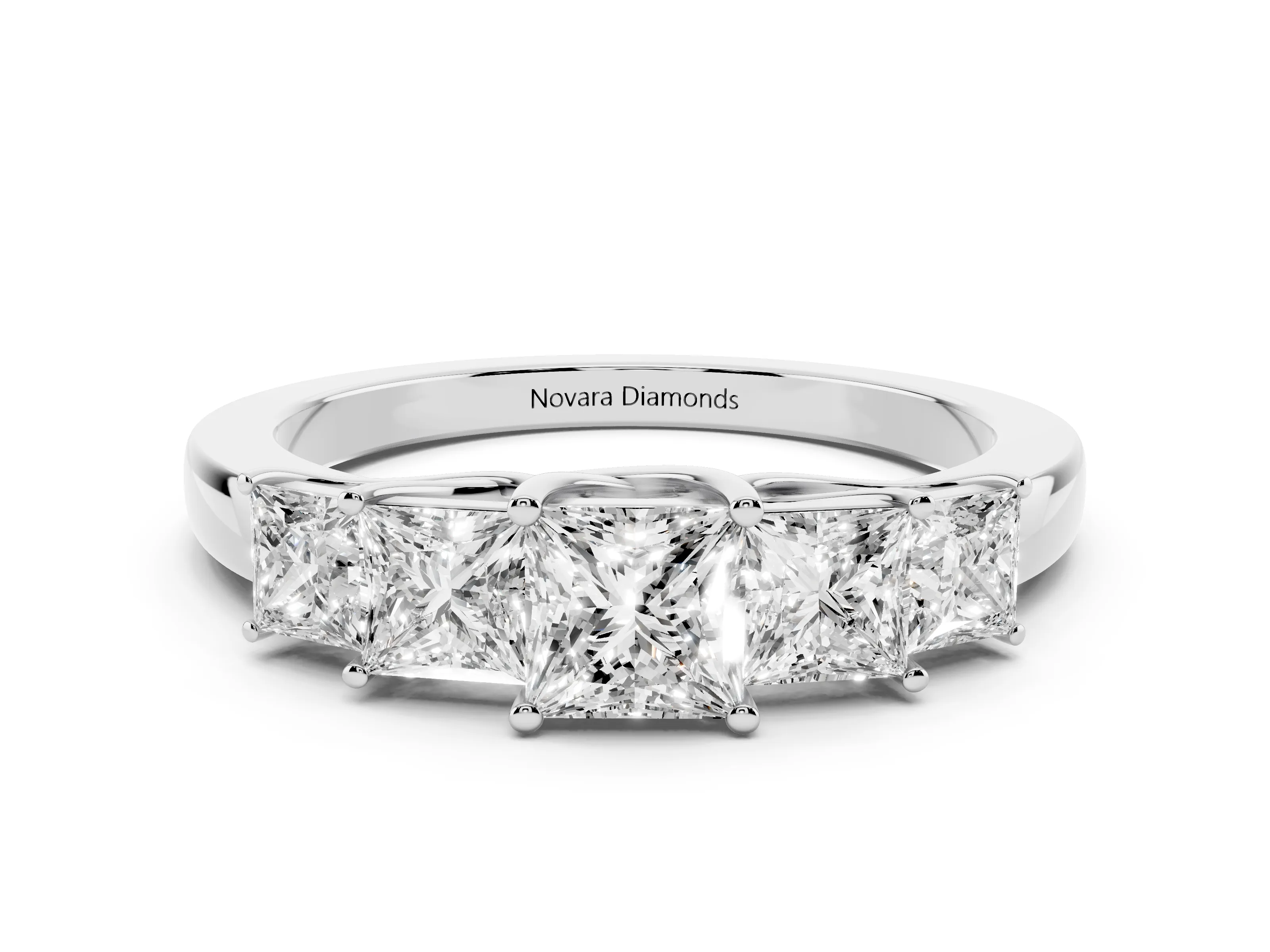 Princess Cut Diamond Five-Stone Ring Set in Platinum with Individual Prong Settings