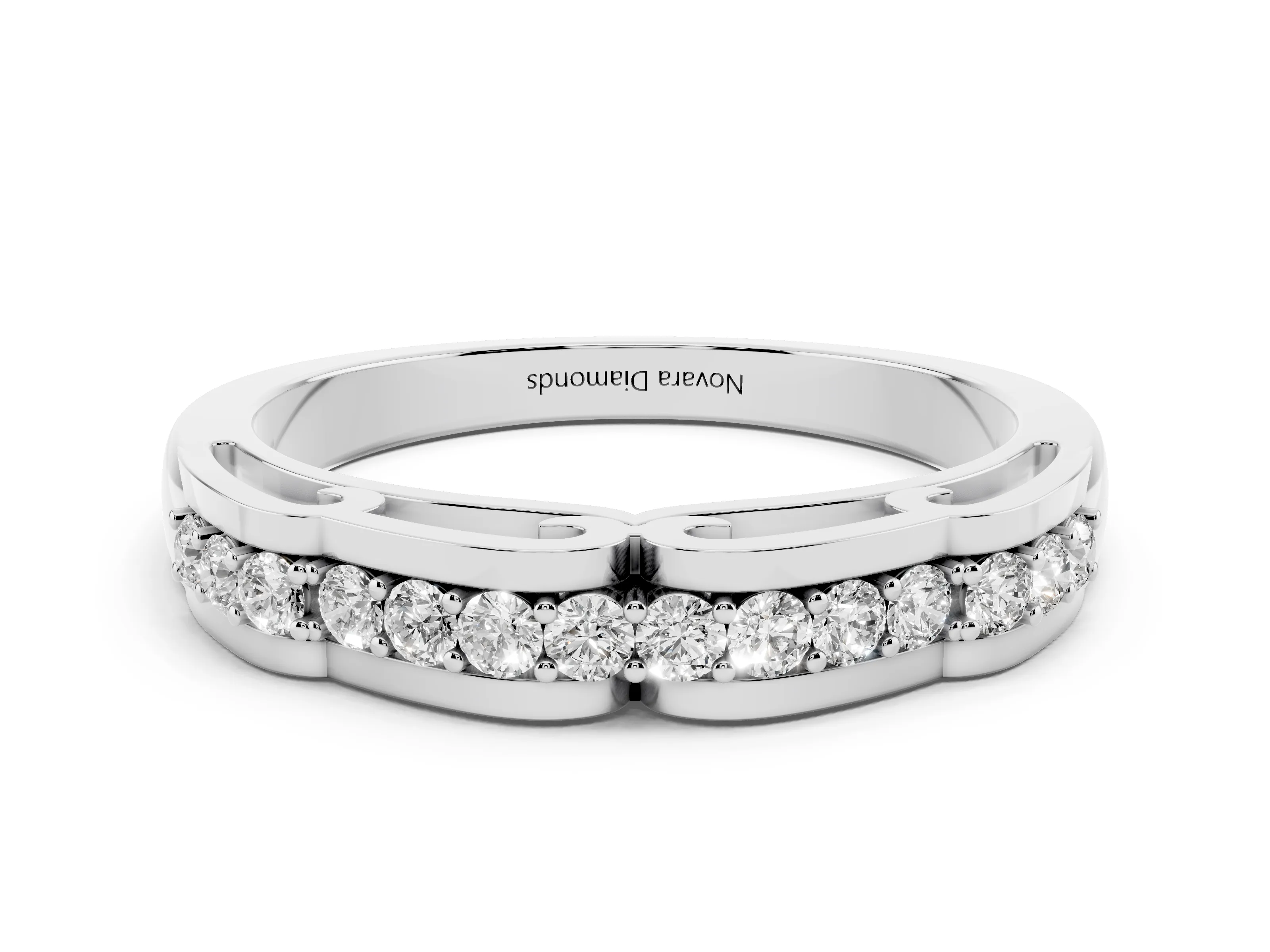 Round Diamond Channel Band Set in Platinum with Straight Stone Row
