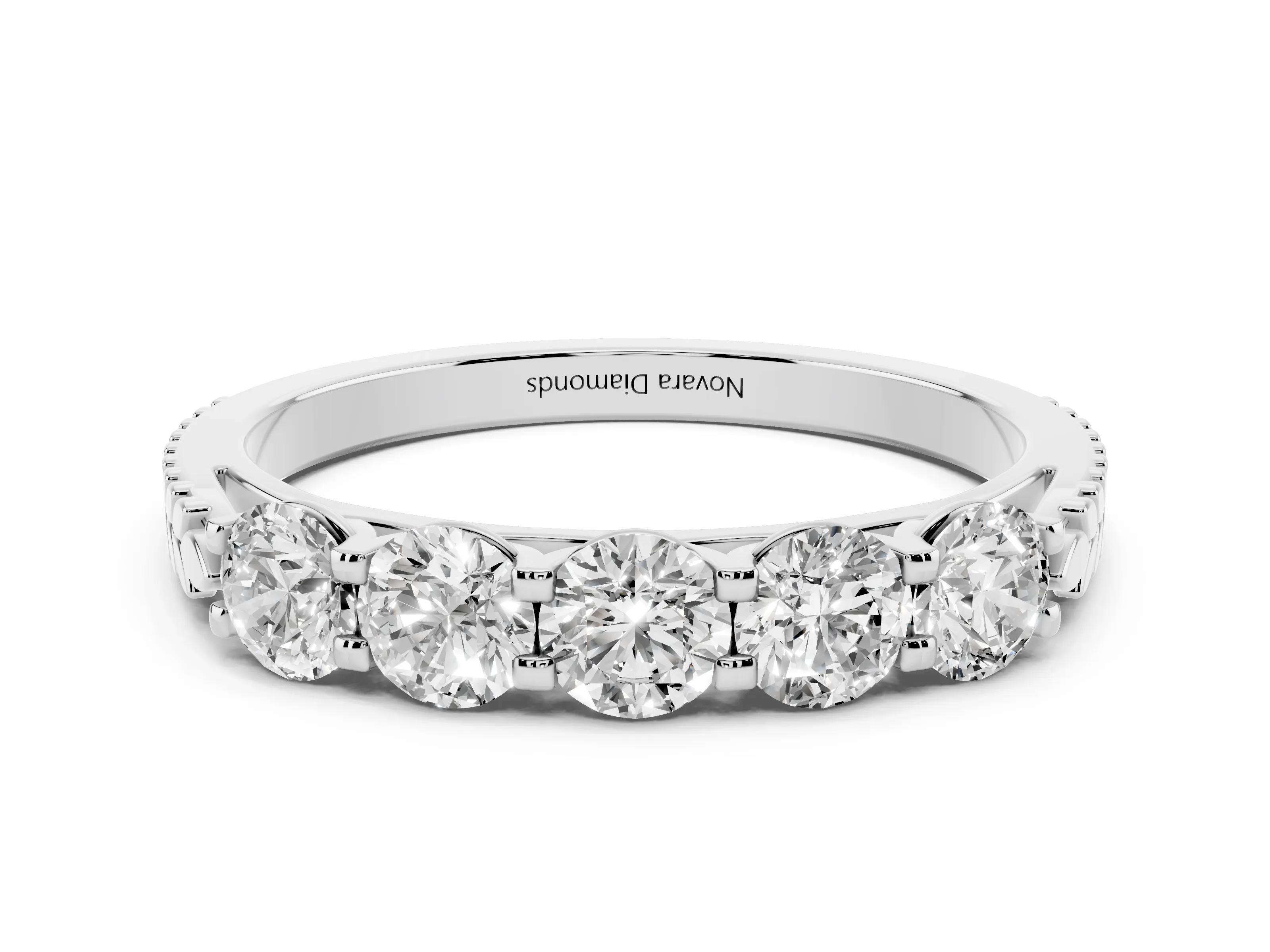 Round Diamond Five-Stone Band Set in Platinum with Straight Prong Row