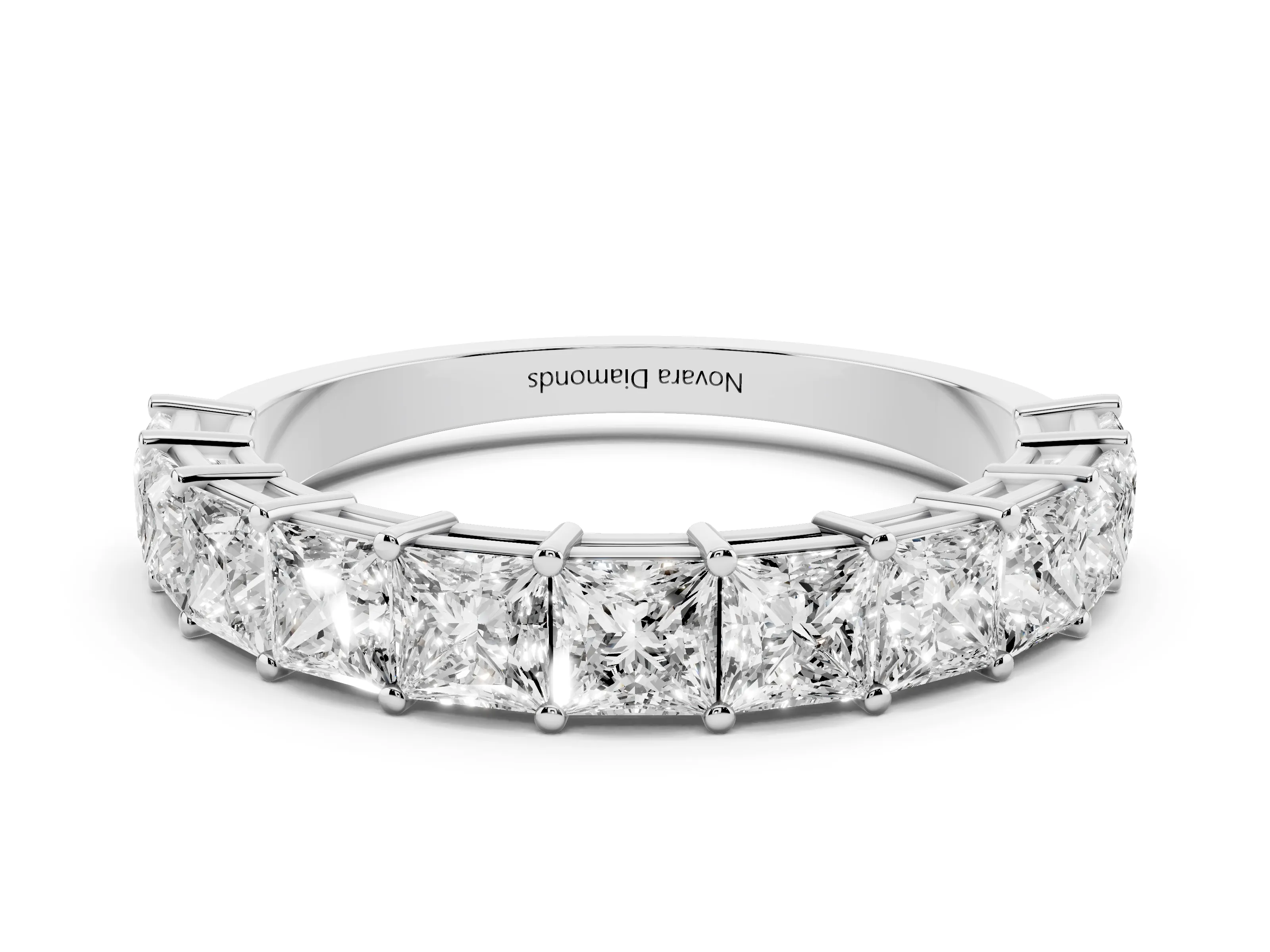 Princess Cut Diamond Half Eternity Band Set in White gold with Shared Prong Setting