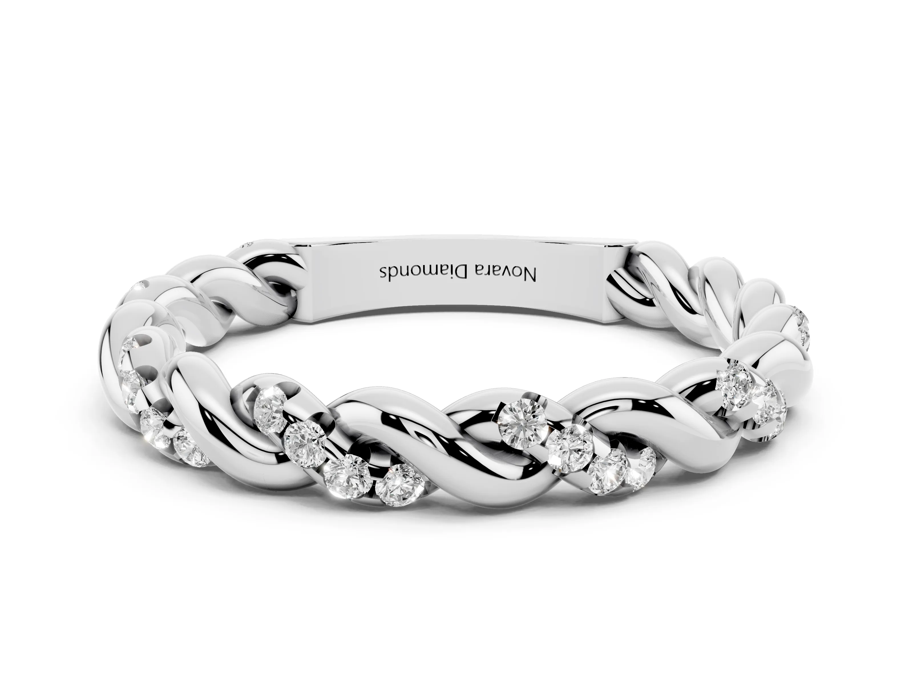 Round Diamond Twisted Eternity Band Set in Platinum with Pavé Accents
