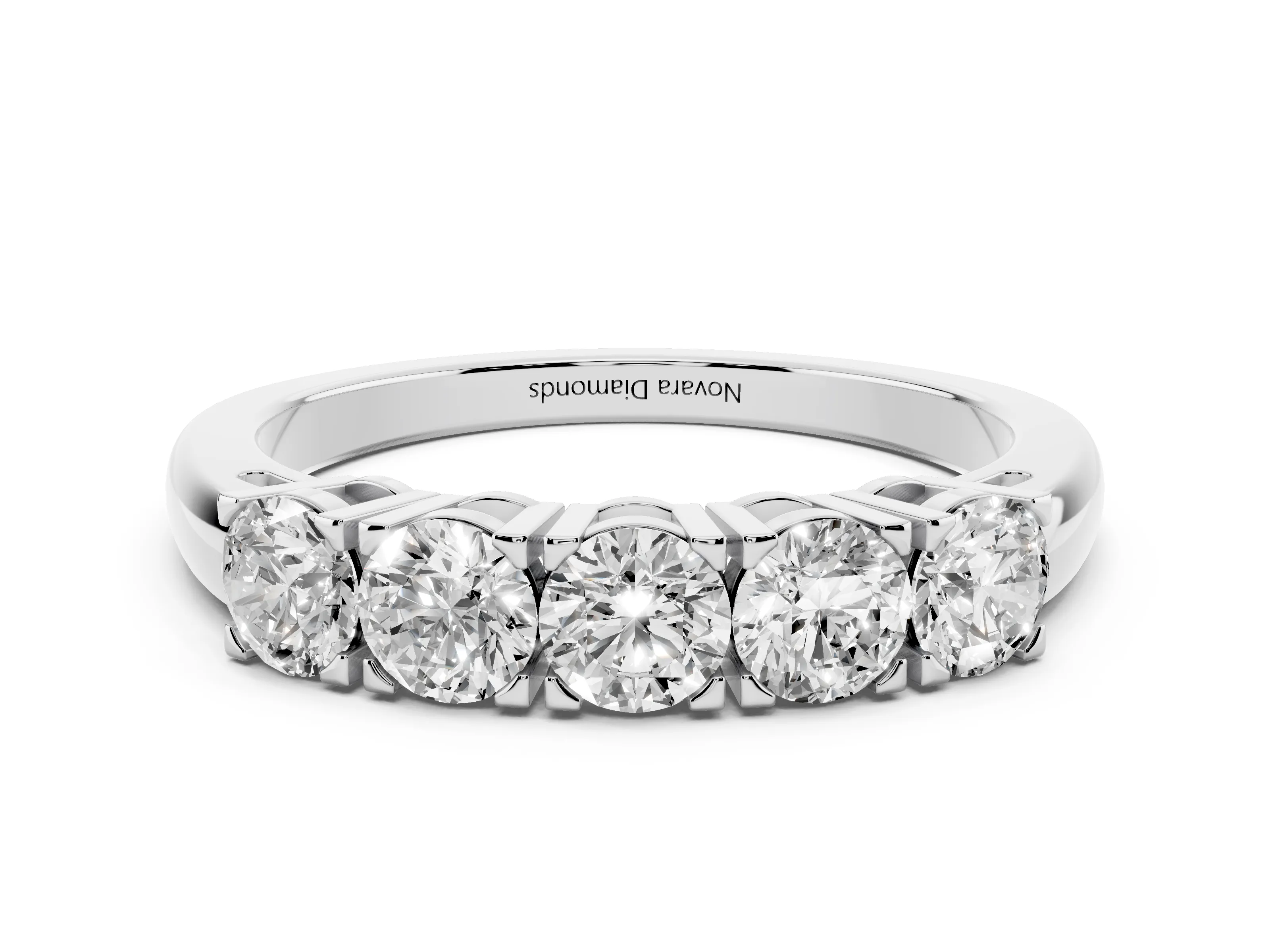 Five-Stone Round Diamond Aligned Row Band Set in Platinum with Prong Setting