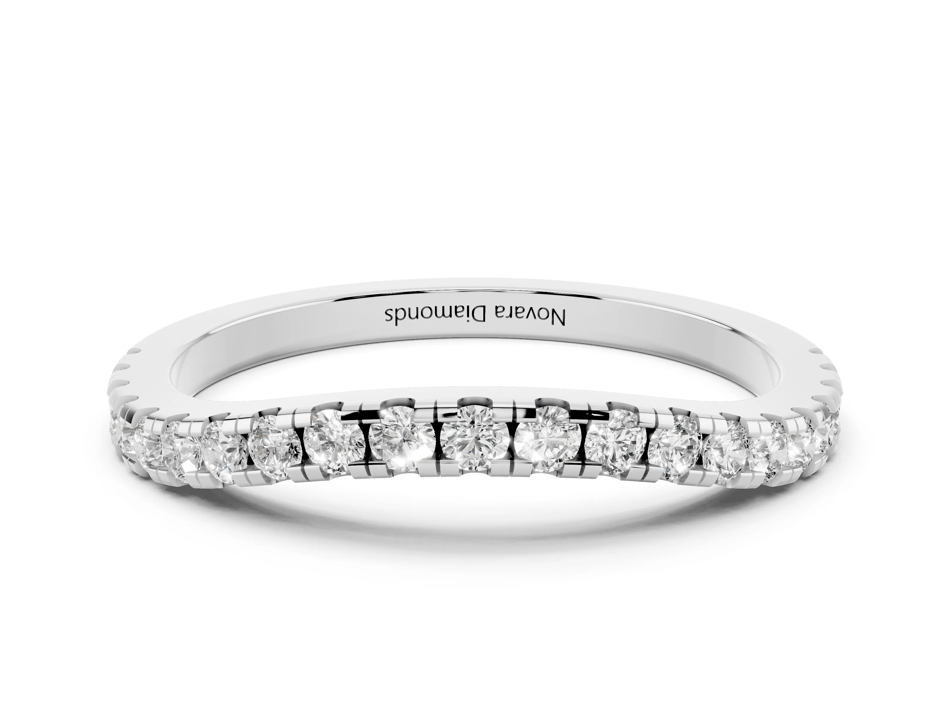 Round Diamond Classic Half Eternity Band Set in Platinum with Pavé Shared Prongs