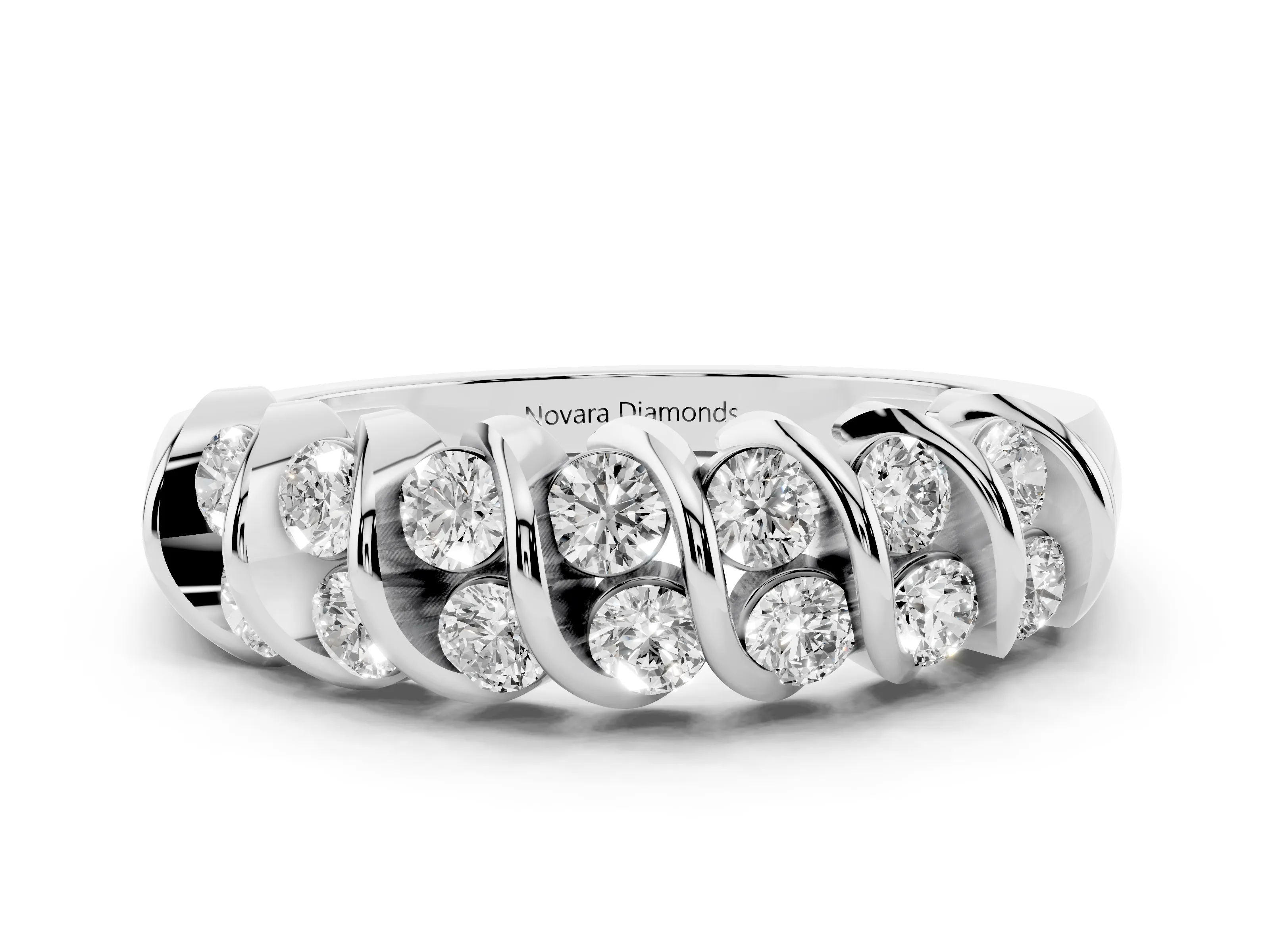 Round Diamond Structured Multi-Row Band Set in White gold with Polished Channel Setting