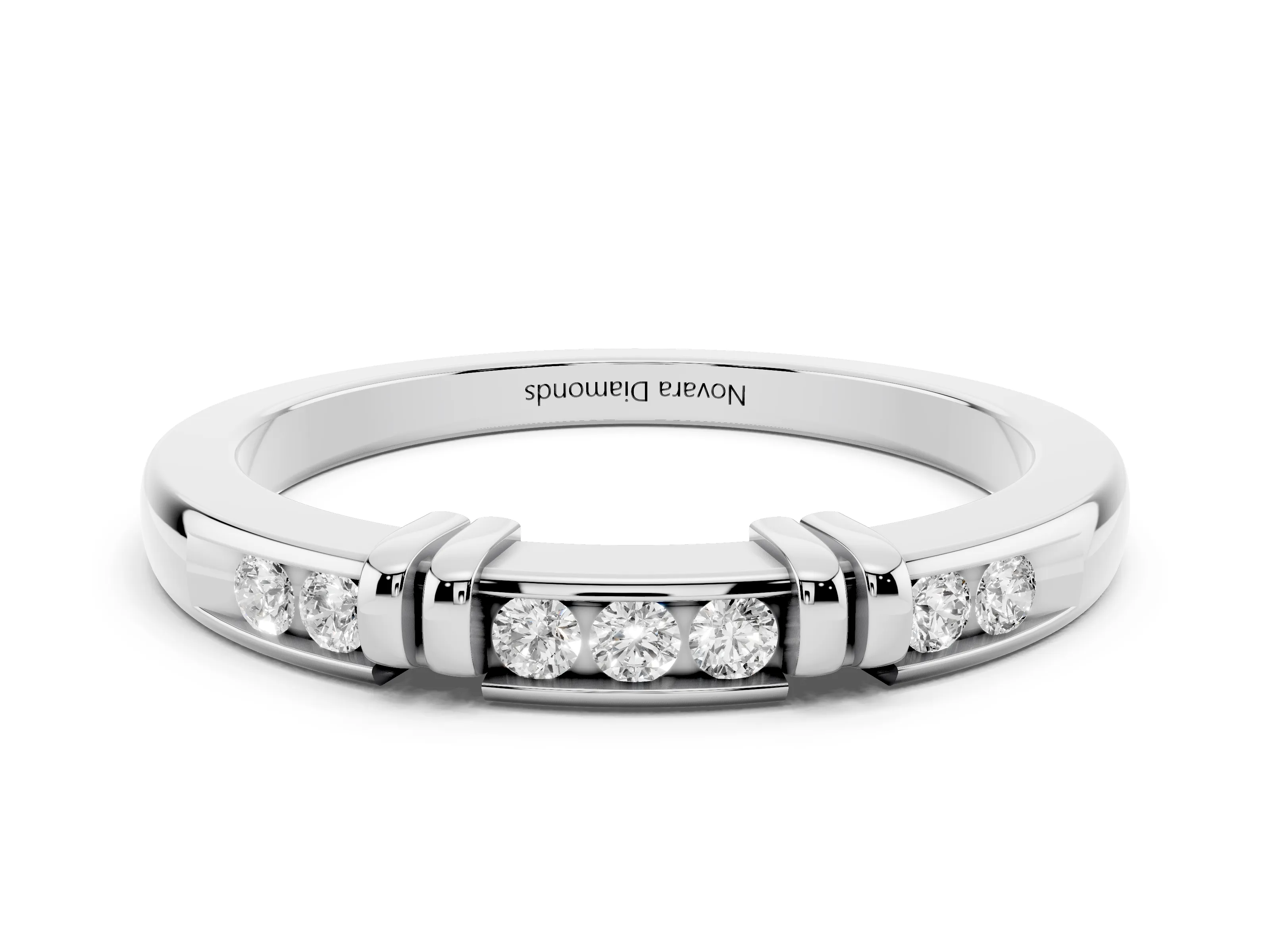 Round Diamond Half Eternity Band Set in Platinum with Channel and Bar Prong Setting