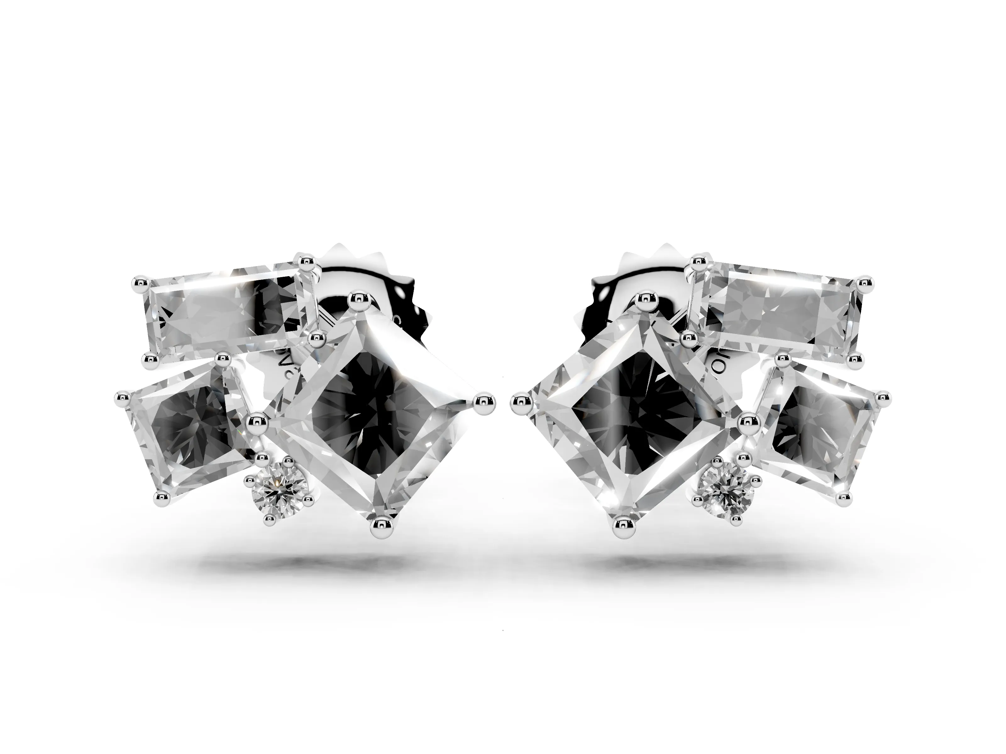 Princess Cut and Baguette Lab-Grown Diamond Mosaic Studs | On-Point Princess | White Gold