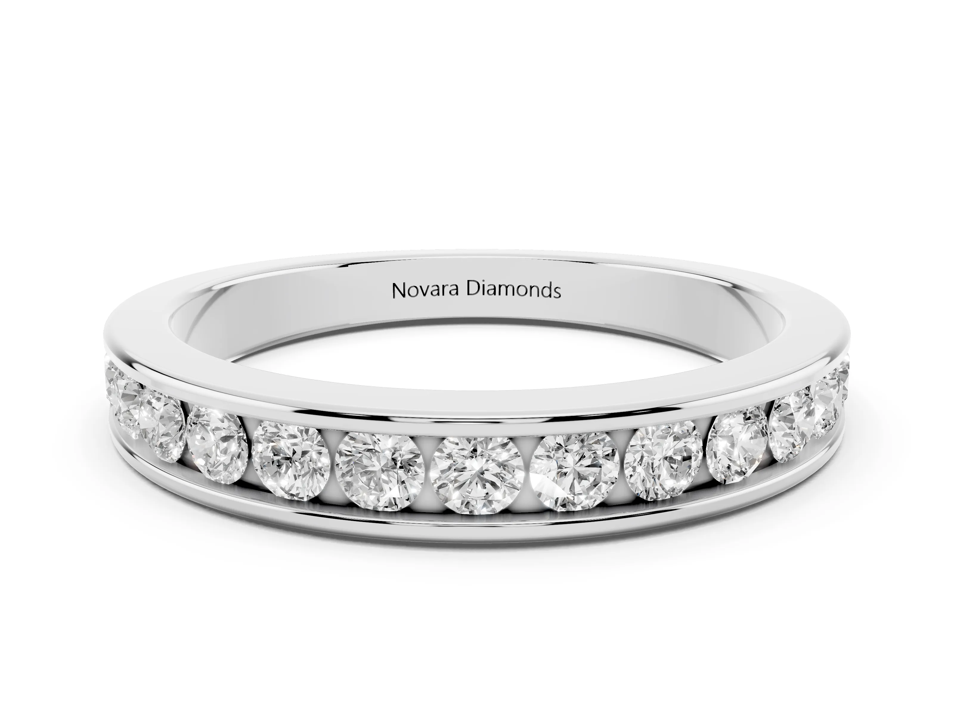 Round Diamond Channel Eternity Band Set in Platinum with Smooth Metal Walls