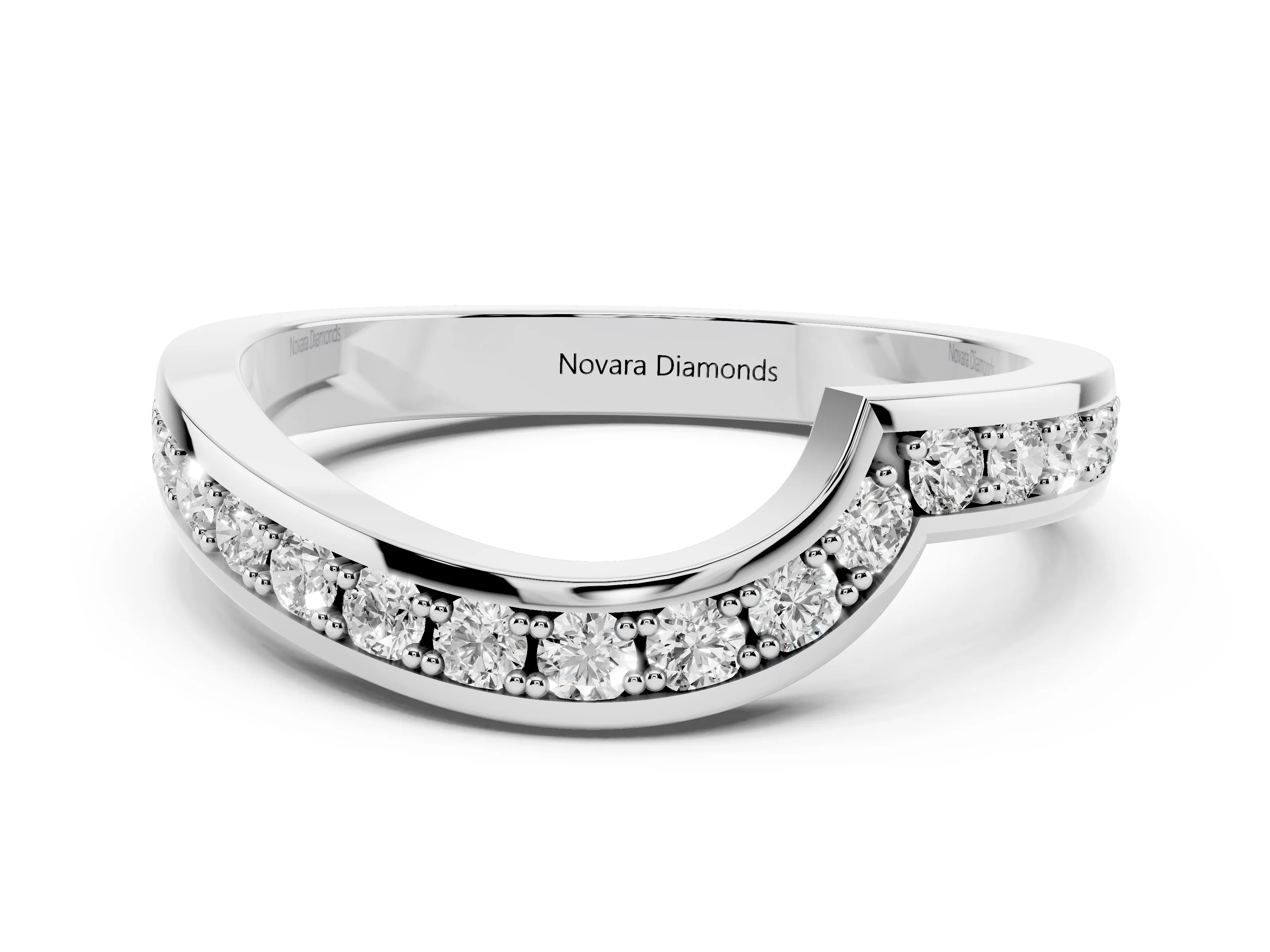 Round Diamond Curved Wedding Band Set in Platinum with Pavé Channel Setting