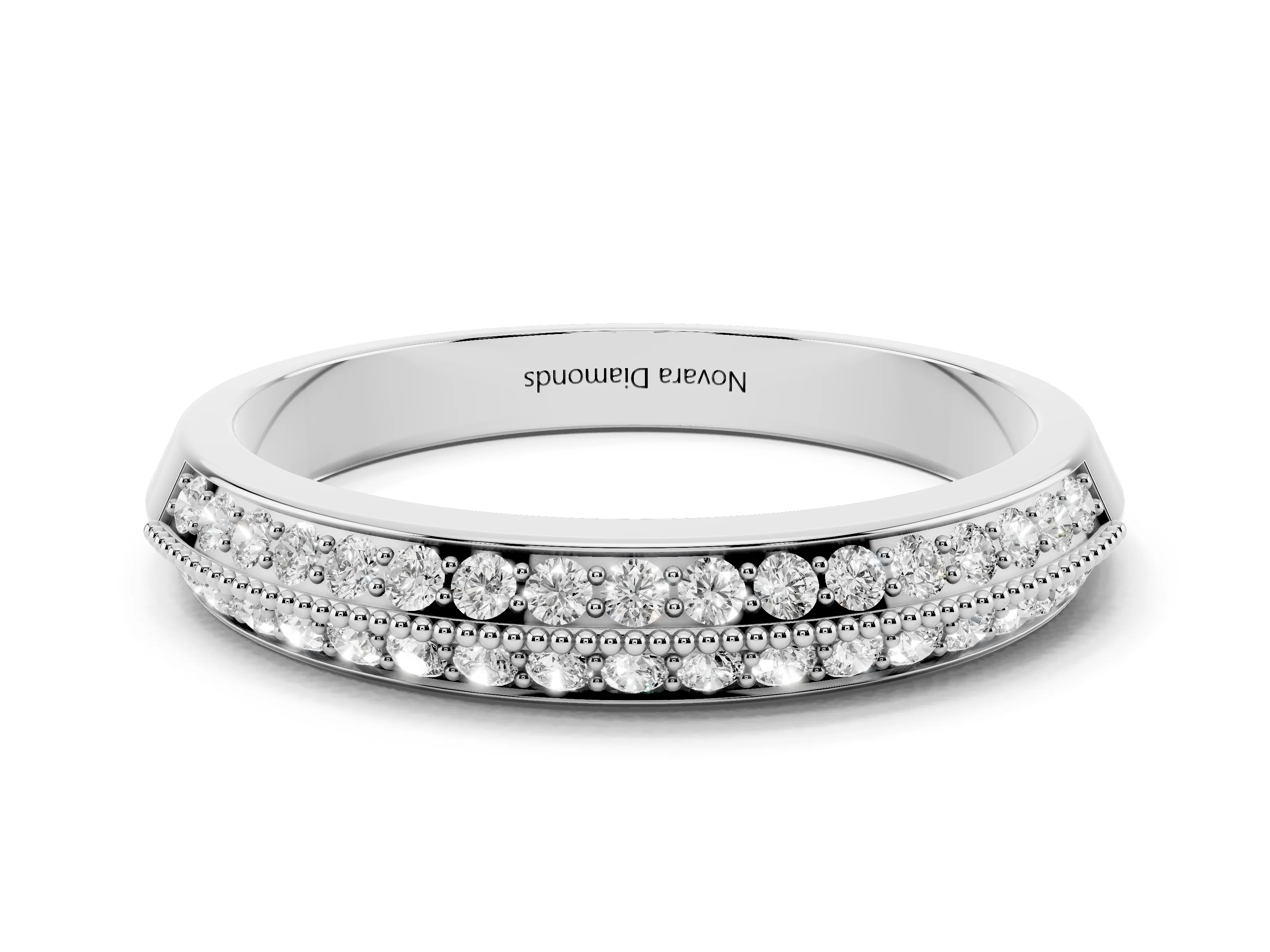 Round Diamond Pavé Eternity Band Set in Platinum with Milgrain Edging