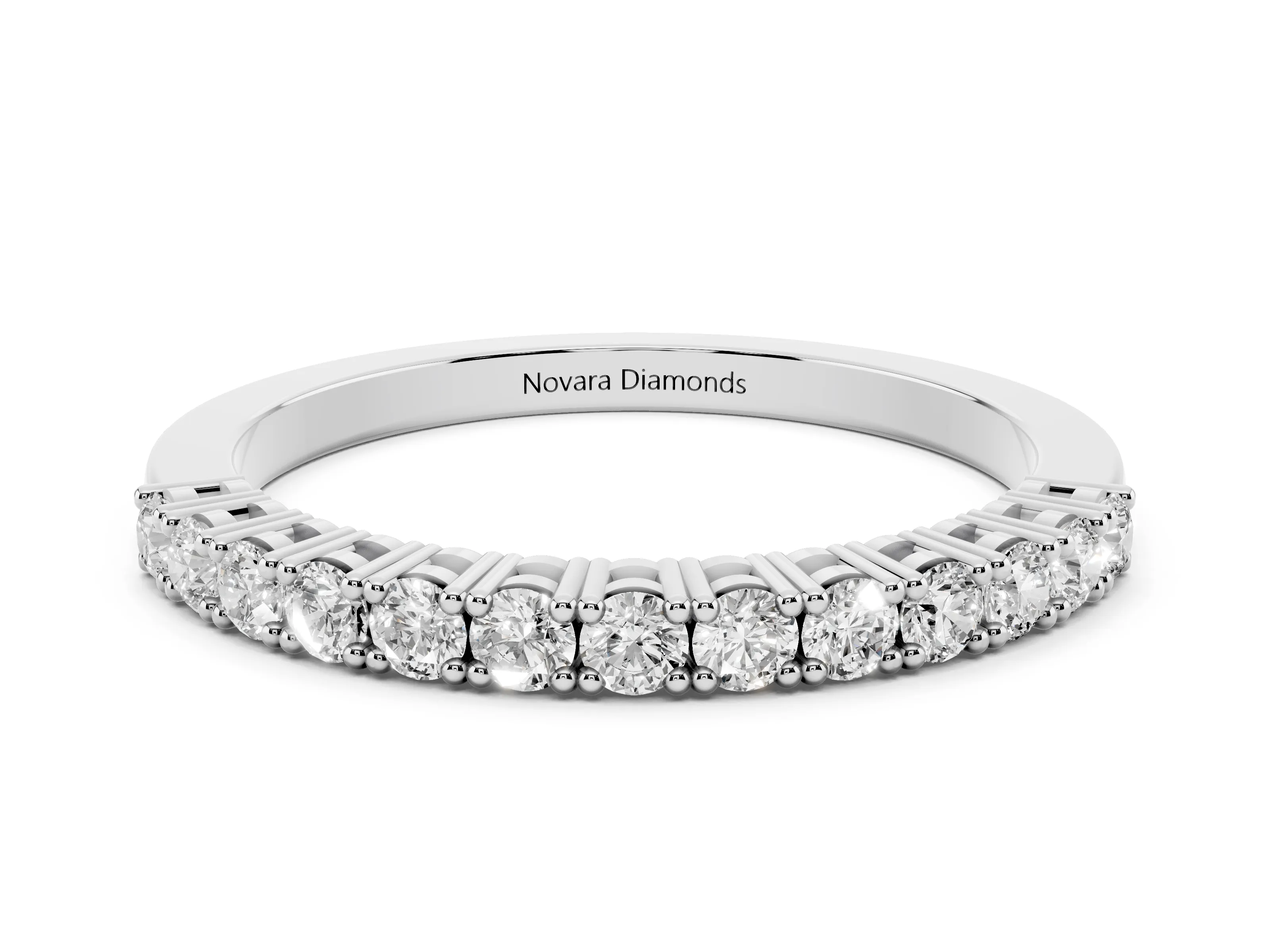 Round Diamond Half Eternity Band Set in Platinum with Shared Prongs