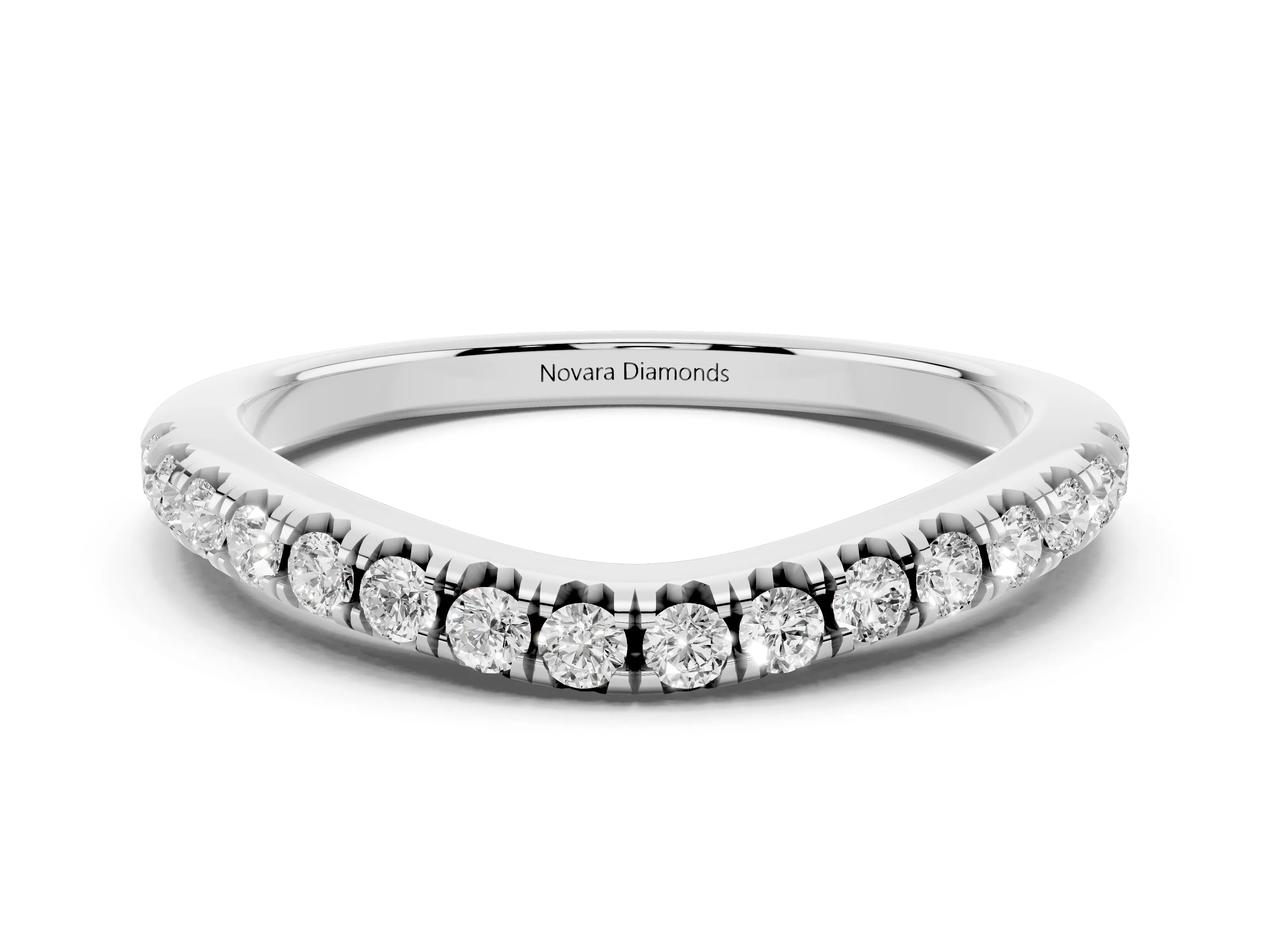 Round Diamond Curved Pavé Band Set in Platinum with Shared Prong Row