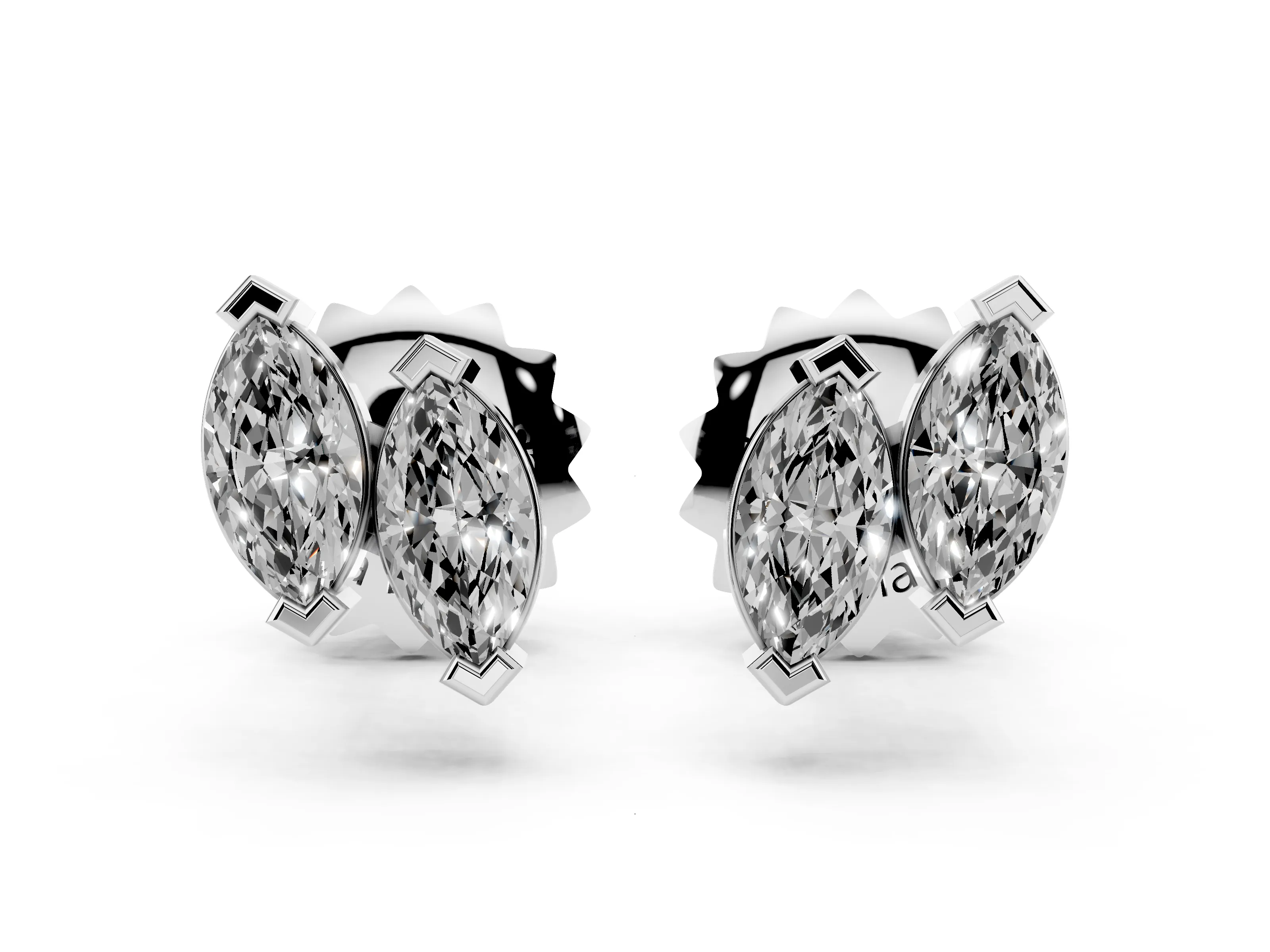 Marquise Lab-Grown Diamond Staggered Two Stone Stud Earrings | V-Tip Prongs | Platinum