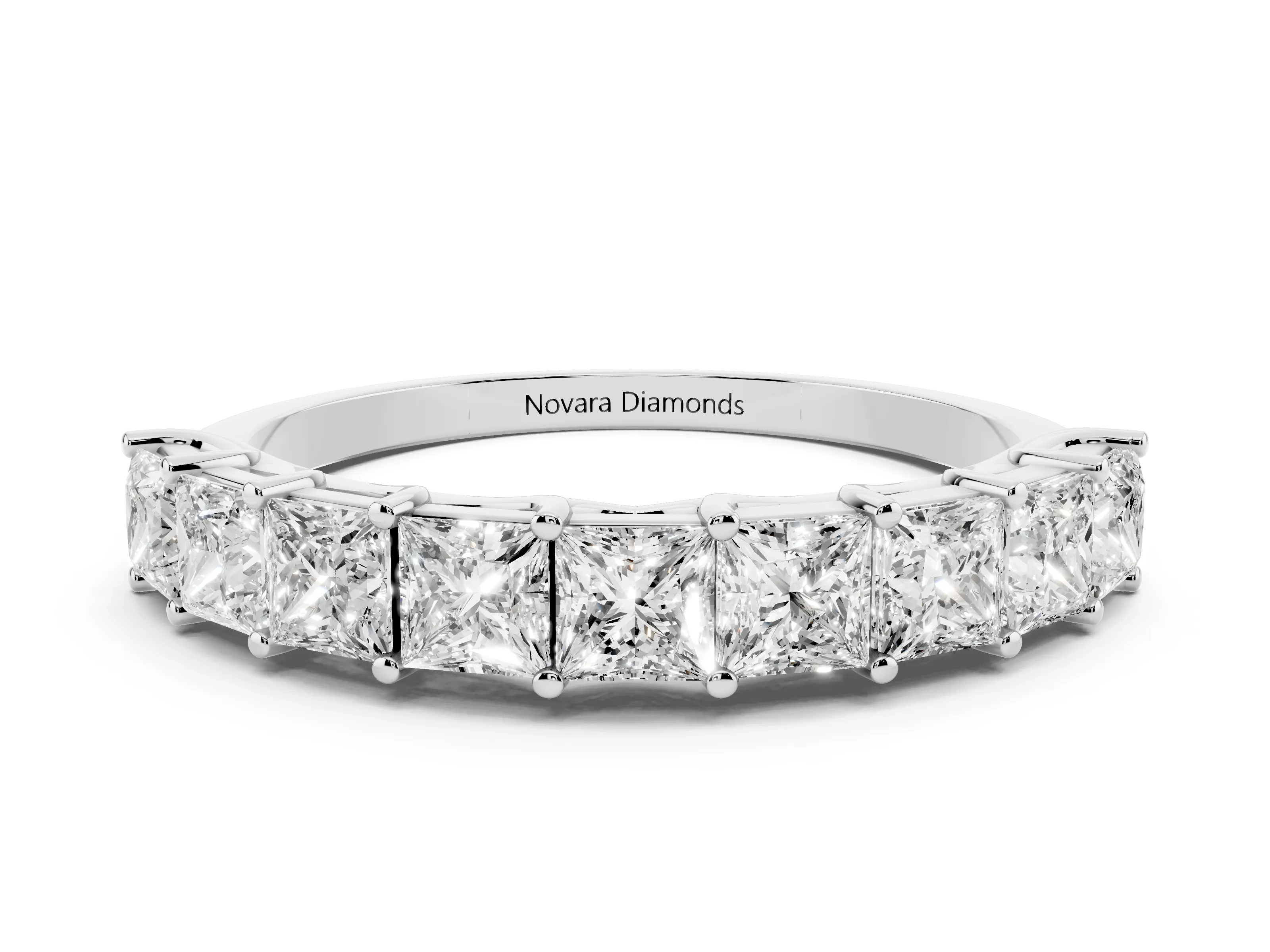 Princess Cut Diamond Channel Eternity Band Set in Platinum with Prong Detailing