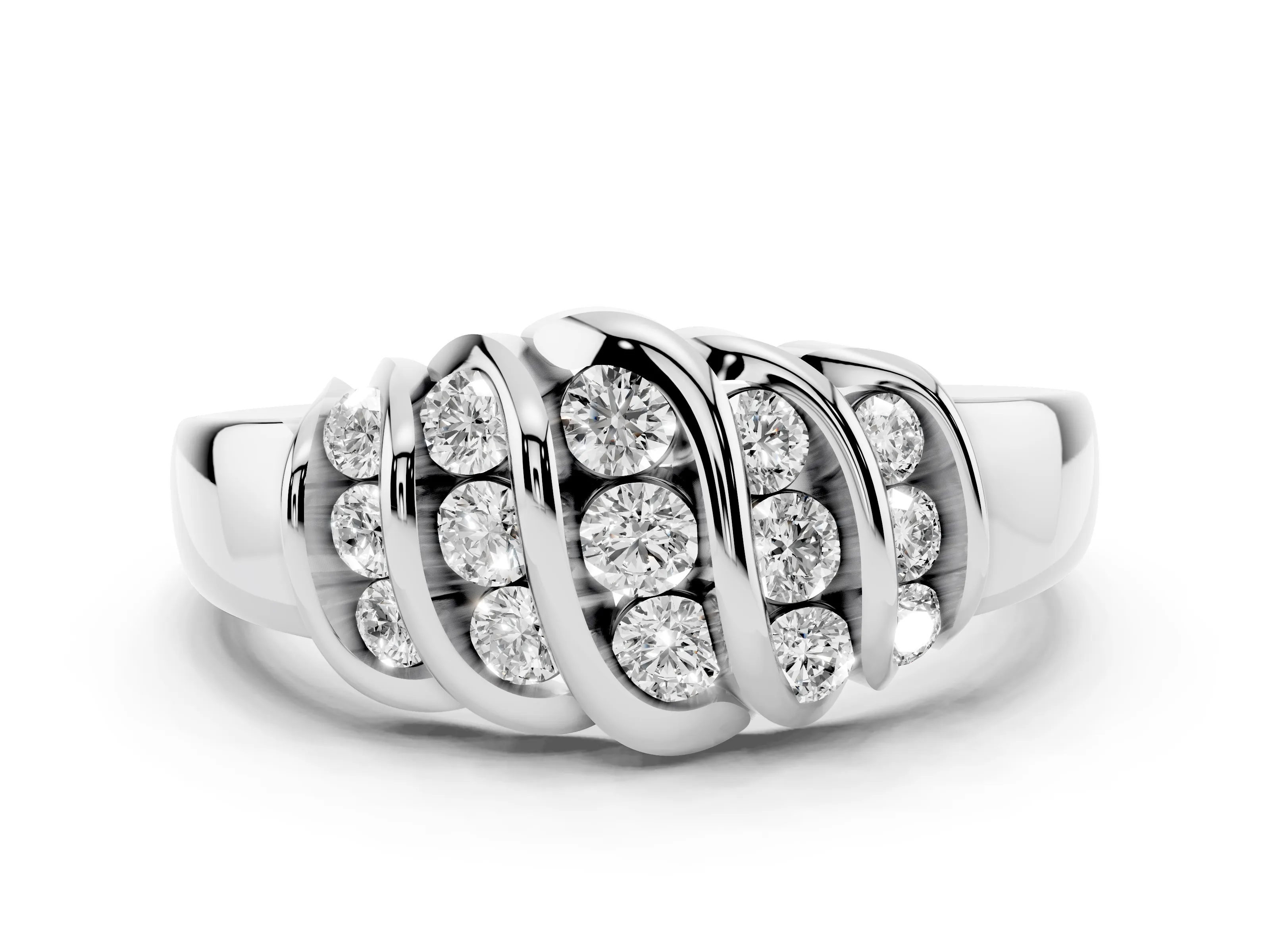 Round Diamond Multi-Row Crossover Band Set in White gold with Polished Curves