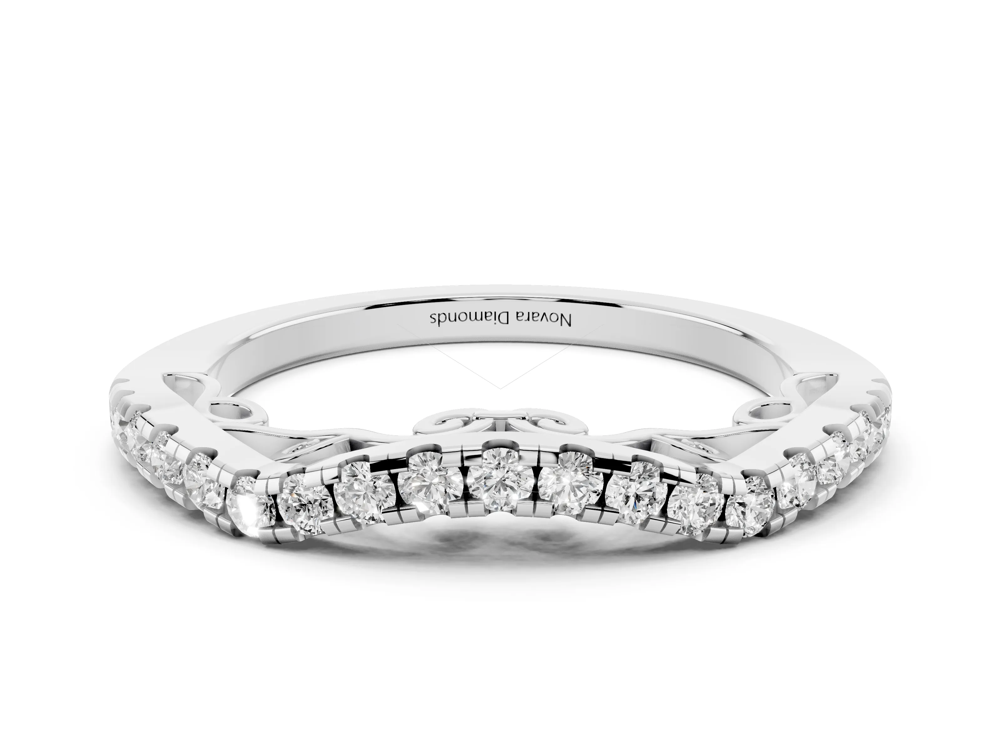 Round Diamond Curved Pavé Eternity Band Set in Platinum with Shared Prongs