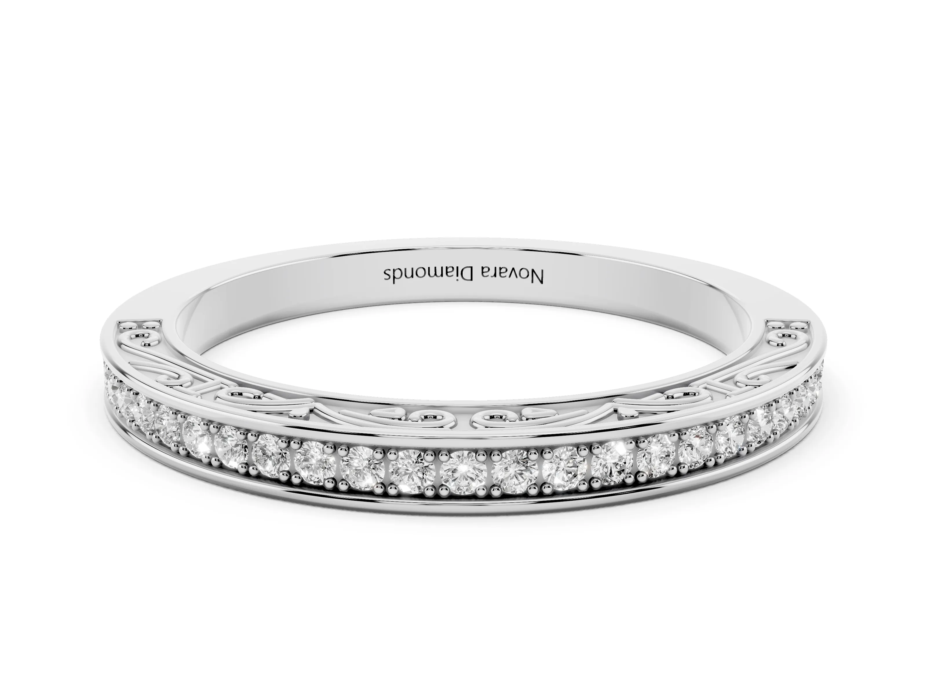 Round Diamond Channel Band Set in Platinum with Milgrain Engraving