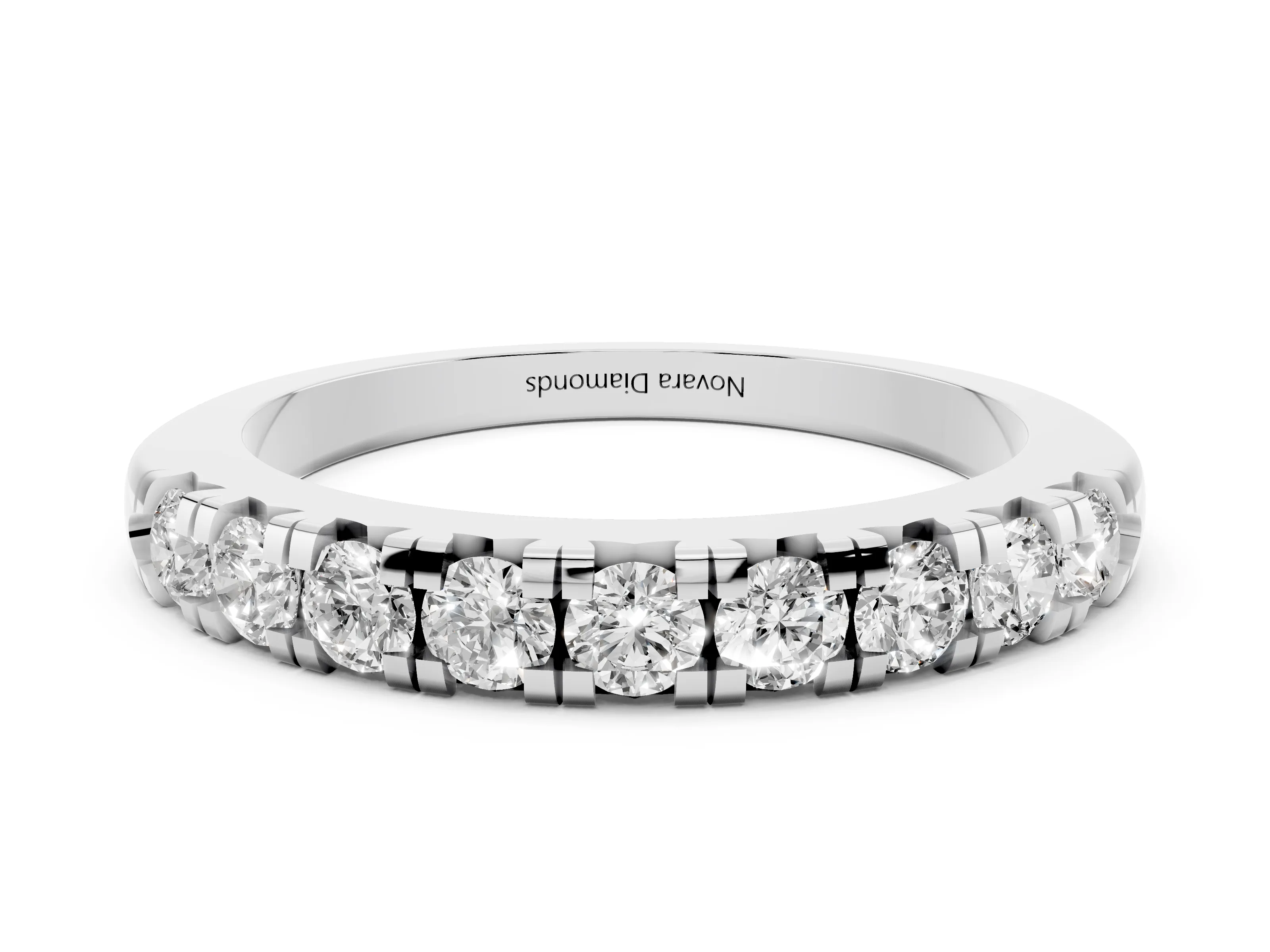 Round Diamond Half Eternity Band Set in Platinum with Prong-Held Row