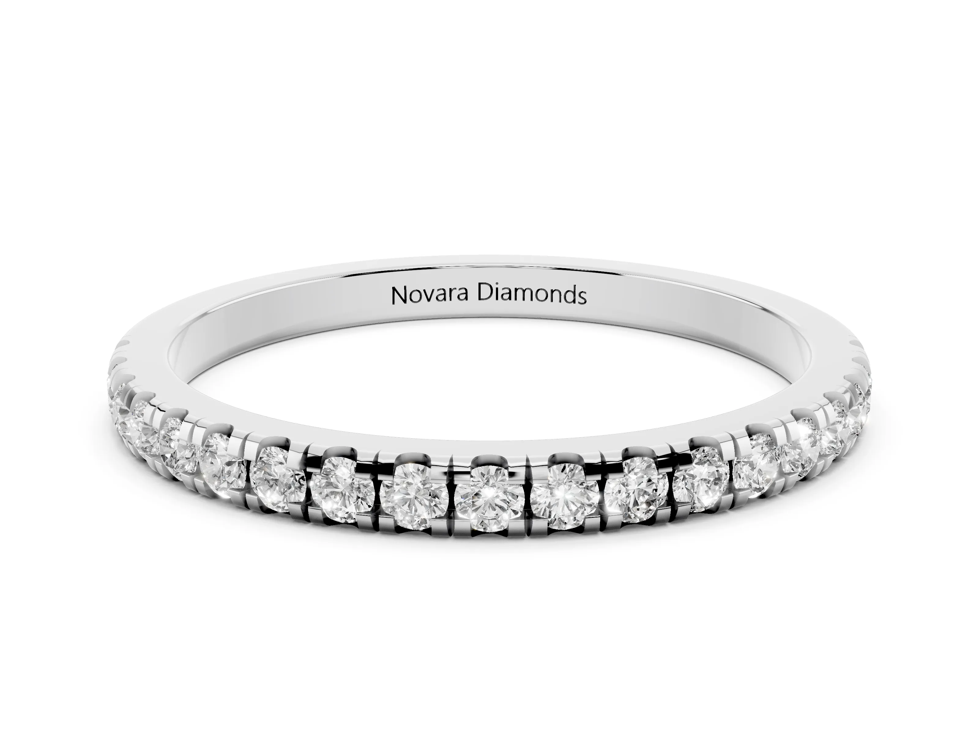 Round Diamond Top-Row Pavé Half Eternity Band Set in Platinum with Shared Prongs