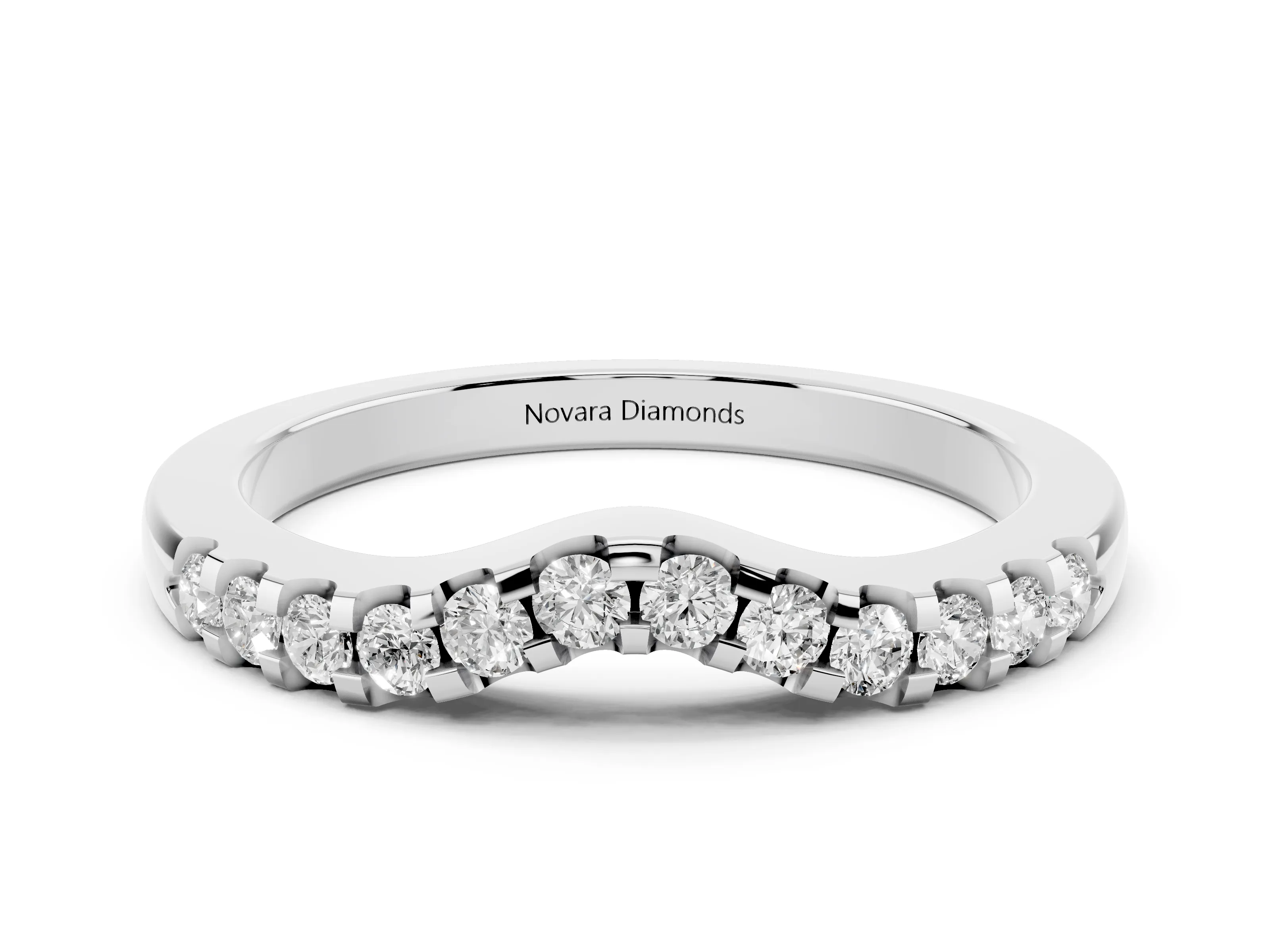 Round Diamond Curved Half Eternity Ring Set in Platinum with Shared Prong Setting