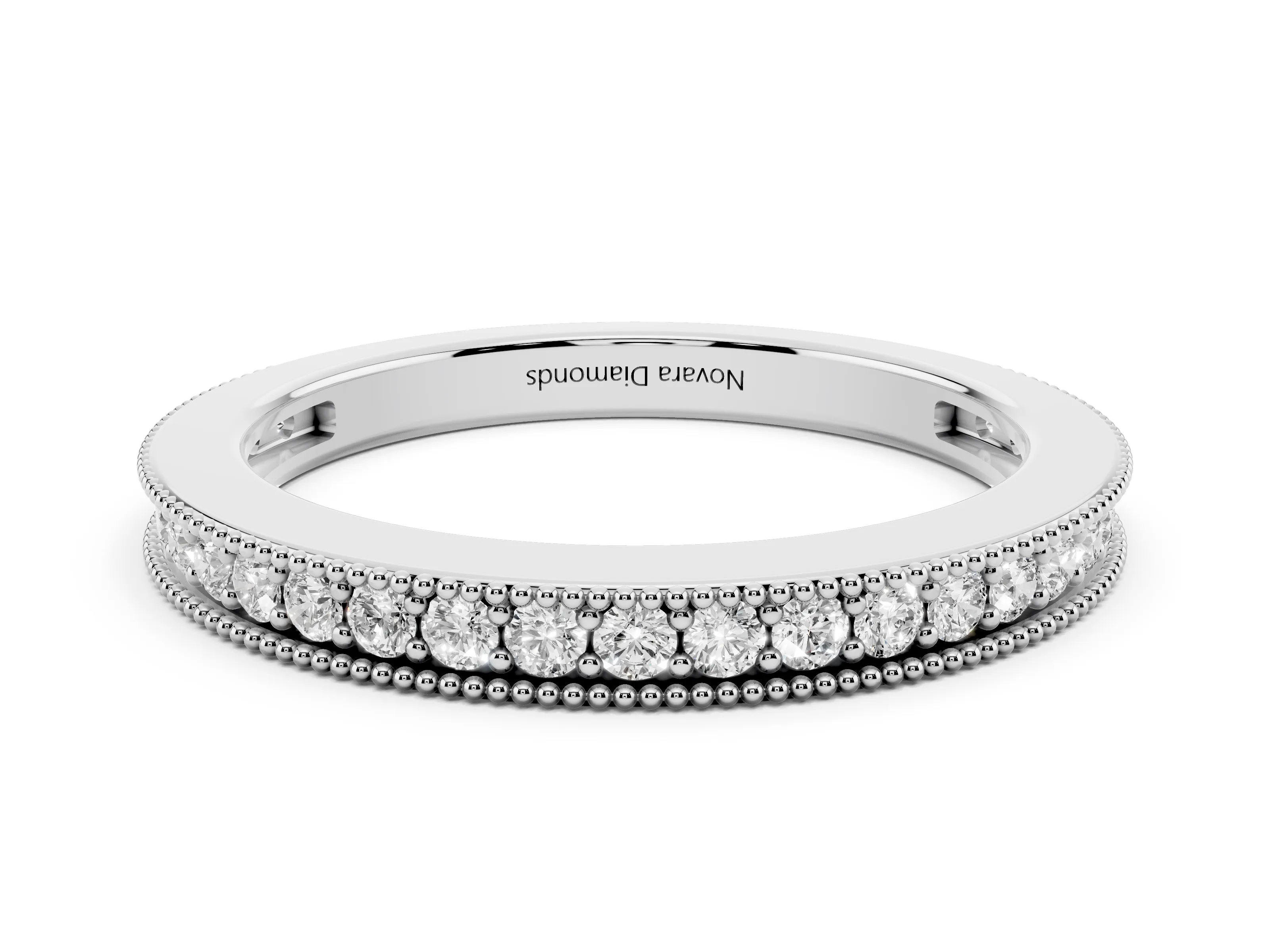 Round Diamond Pavé Eternity Band Set in Platinum with Milgrain Edge Trim