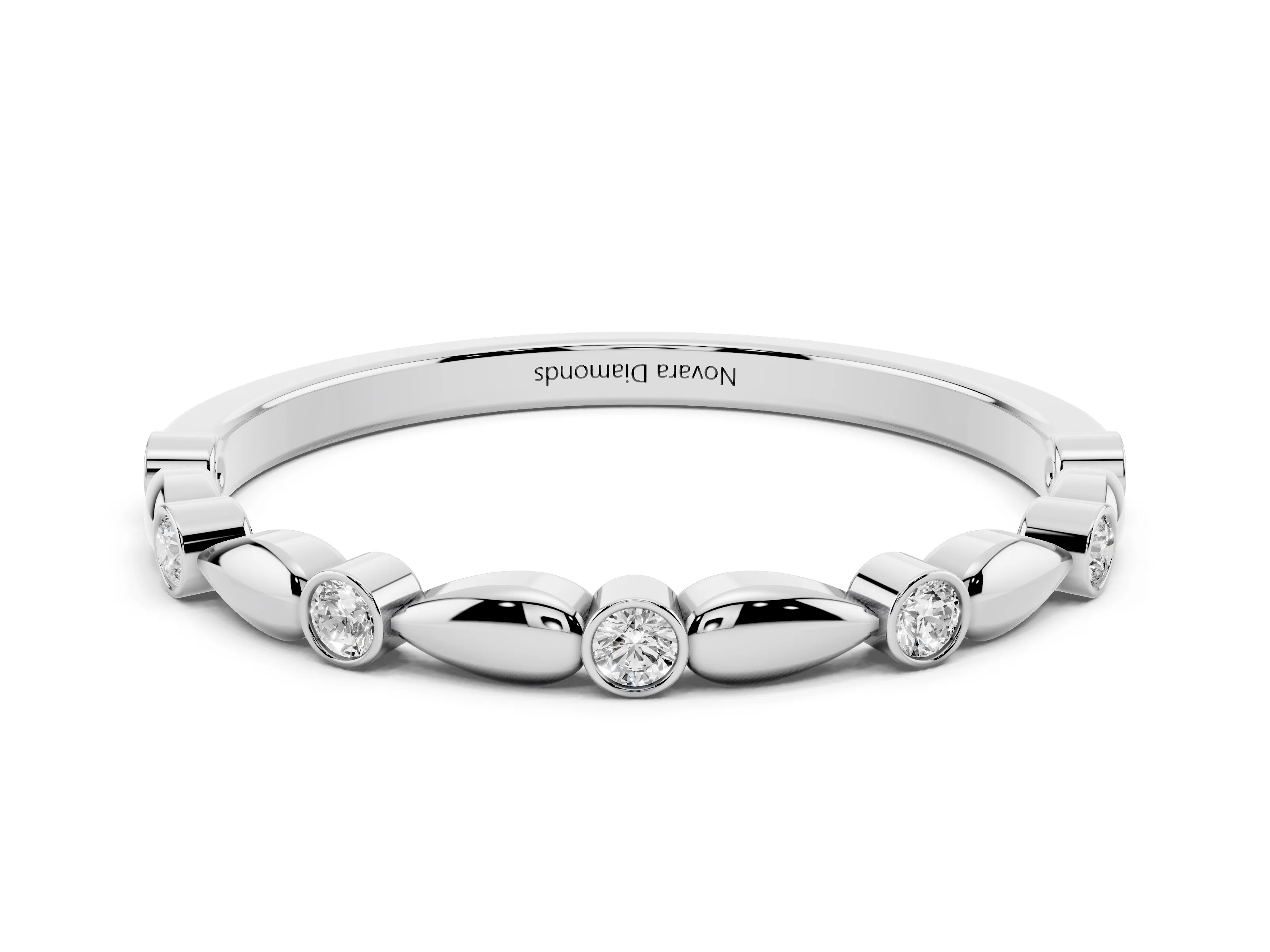 Round Diamond Eternity Band Set in Platinum with Bezel Setting and Marquise Metal Accents
