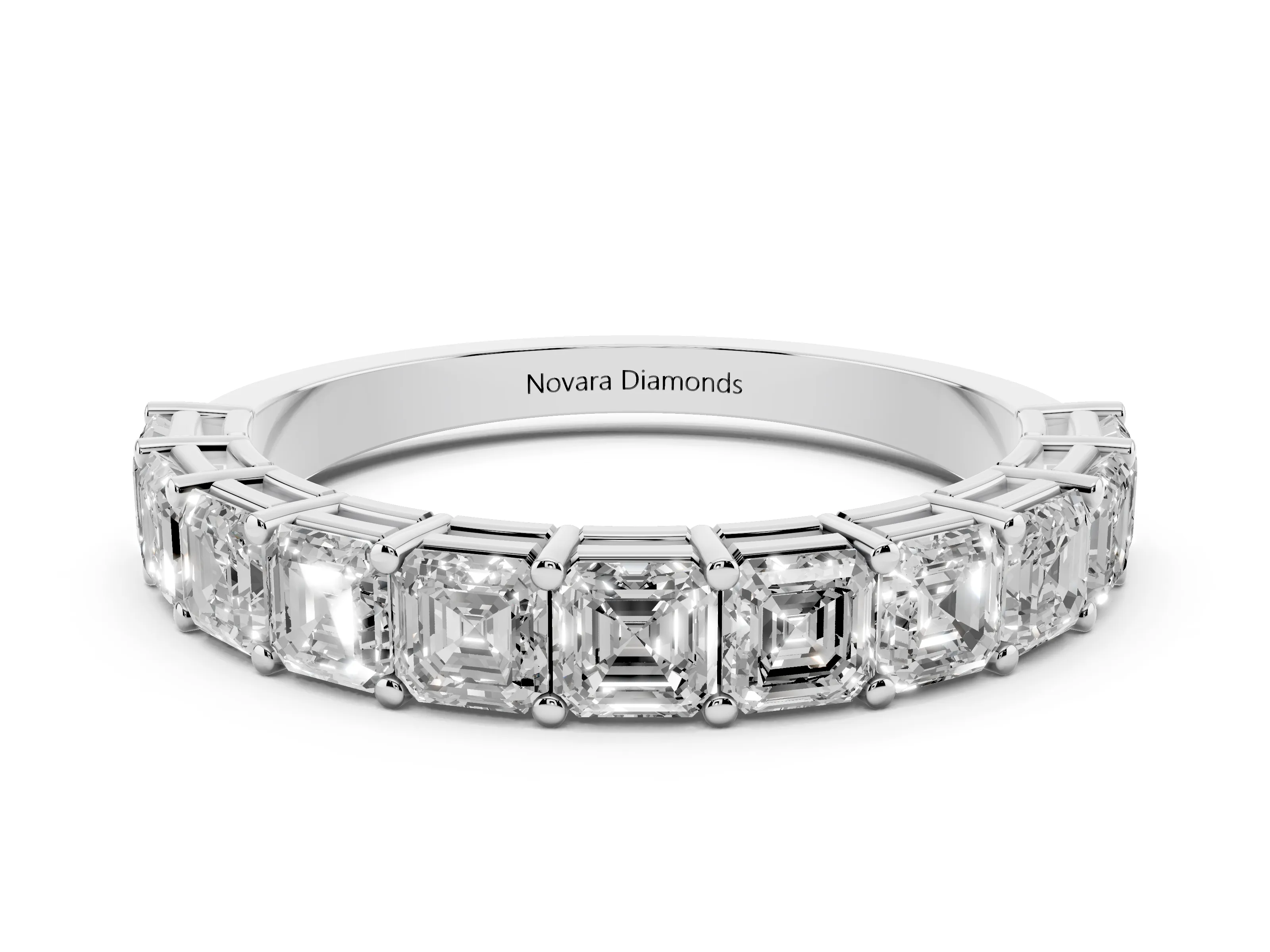 Asscher Cut Diamond Half Eternity Band Set in Platinum with Shared Prong Setting