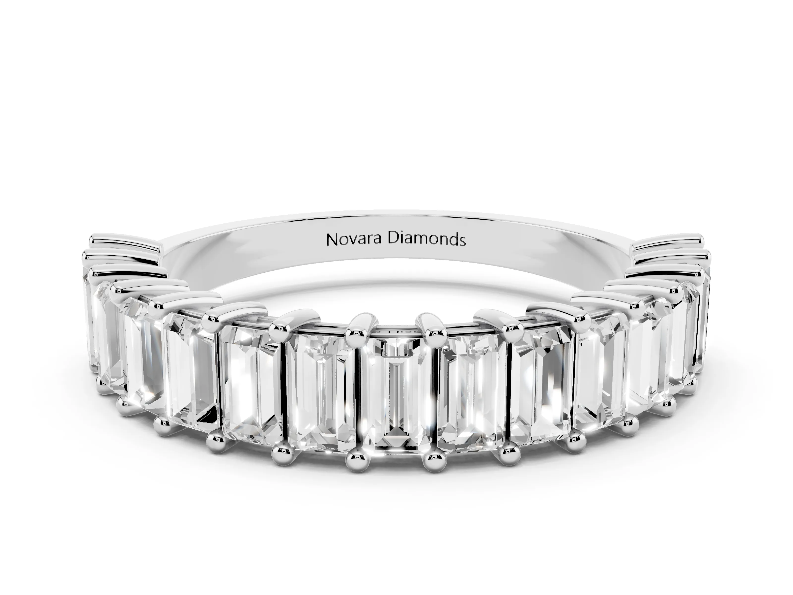 Baguette Diamond Half Eternity Band Set in Platinum with Shared Prong Setting