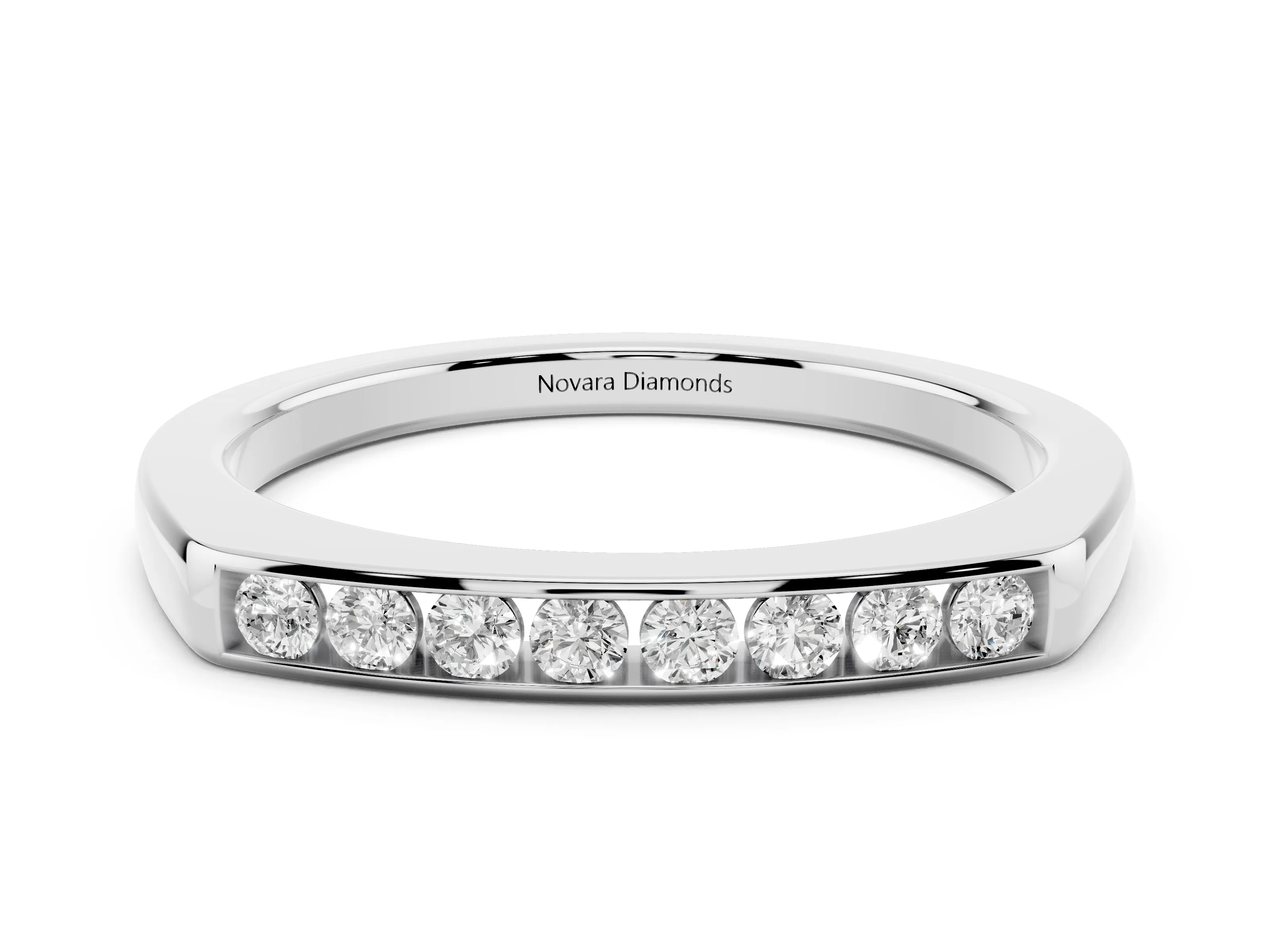 Round Diamond Flat Band Set in Platinum with Six-Stone Channel Setting
