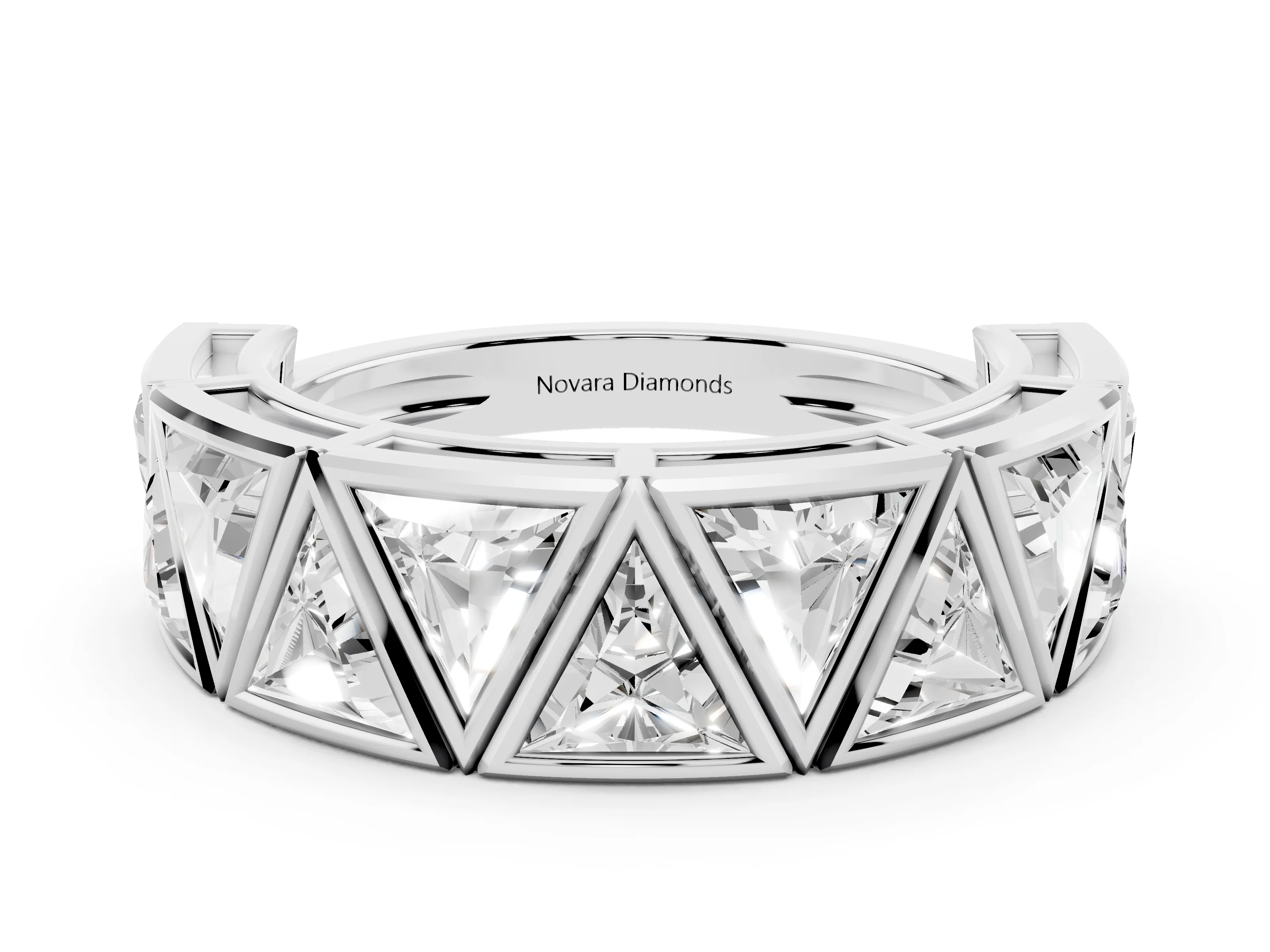 Triangle Diamond Geometric Mens Band Set in Platinum with Framed Sections