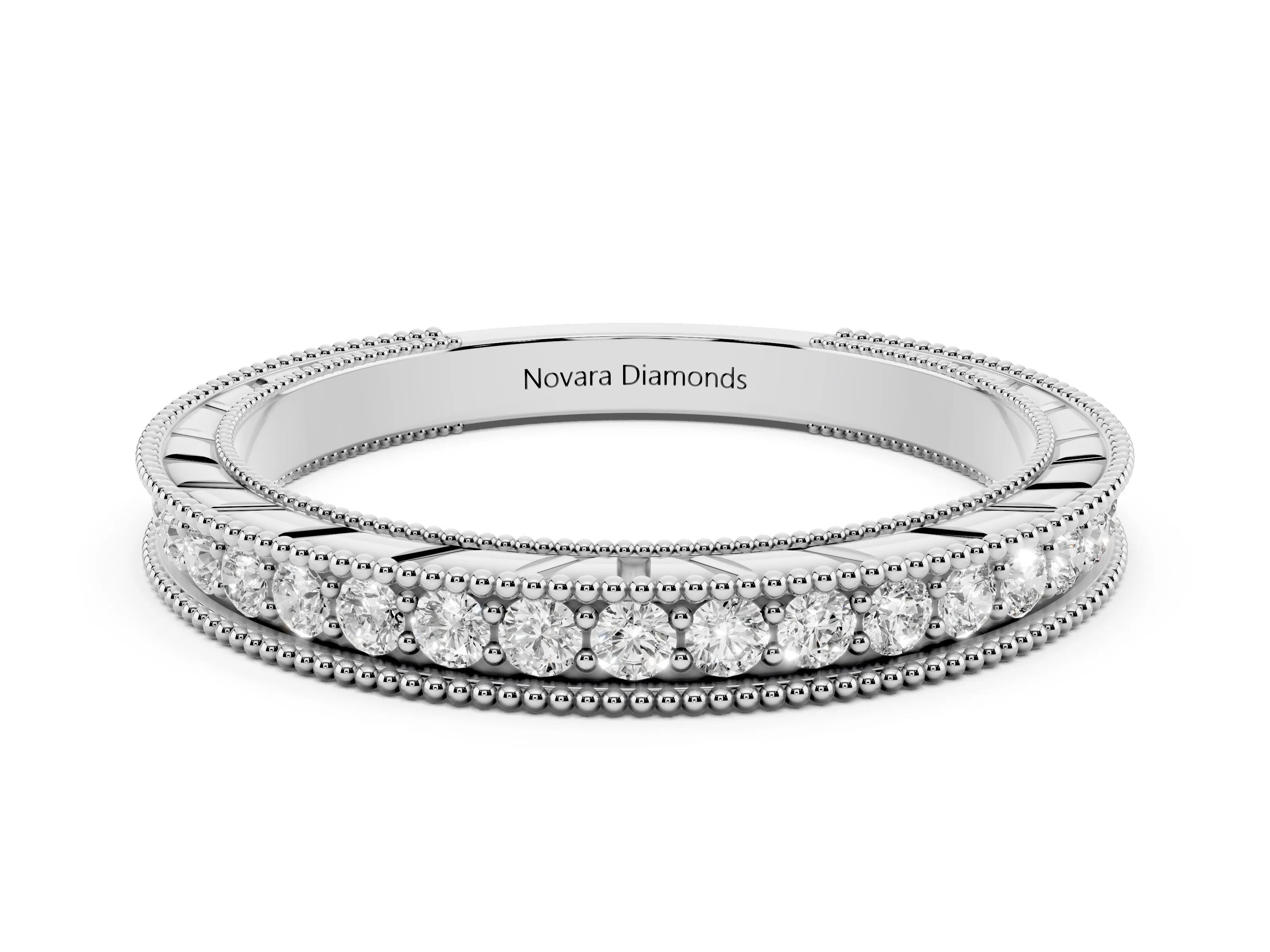 Round Diamond Eternity Band Set in Platinum with Milgrain Channel Edges