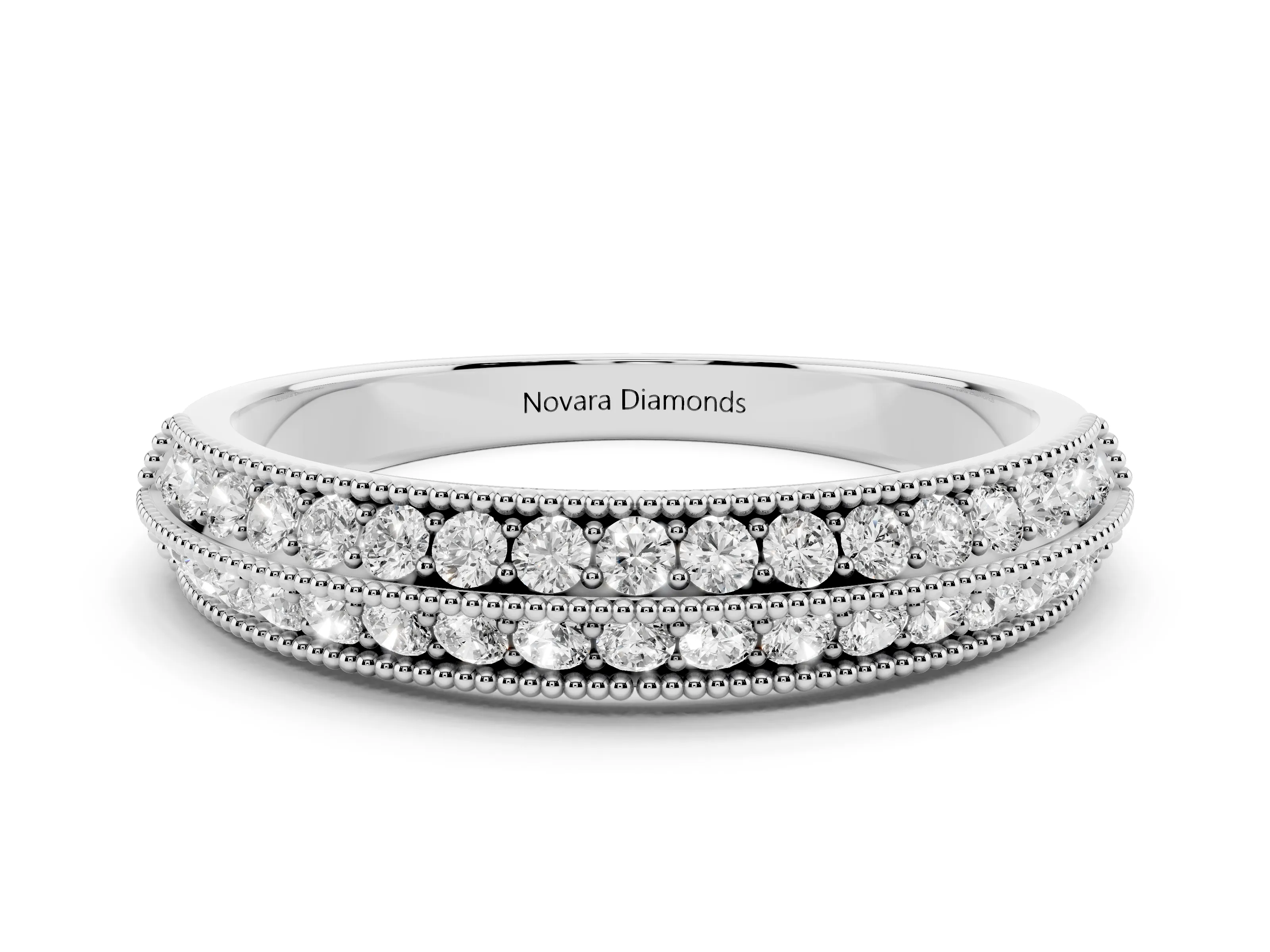 Round Diamond Milgrain Pavé Eternity Band Set in Platinum