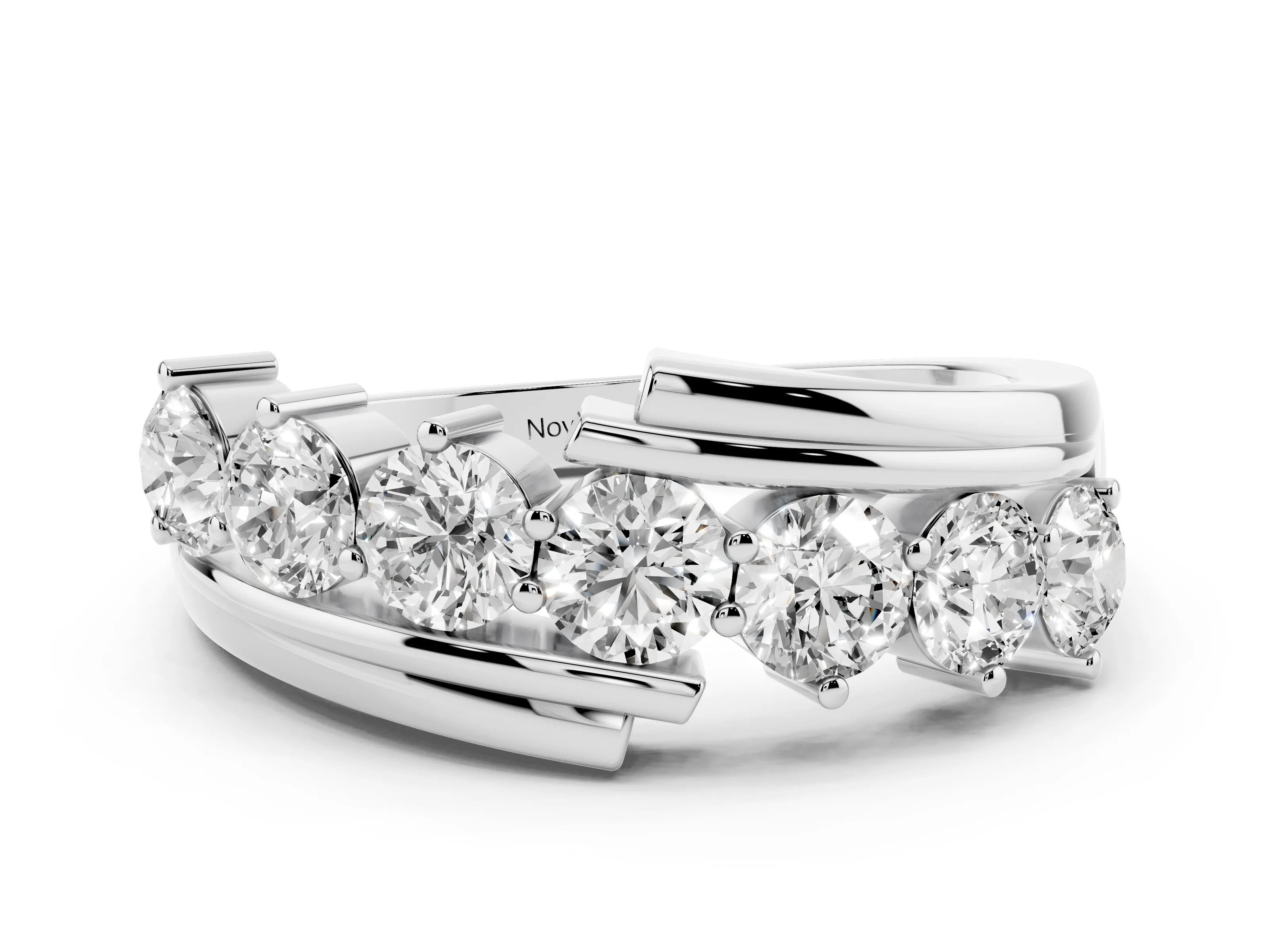 Round Diamond Wave Band Set in Platinum with Channel and Shared Prong Setting