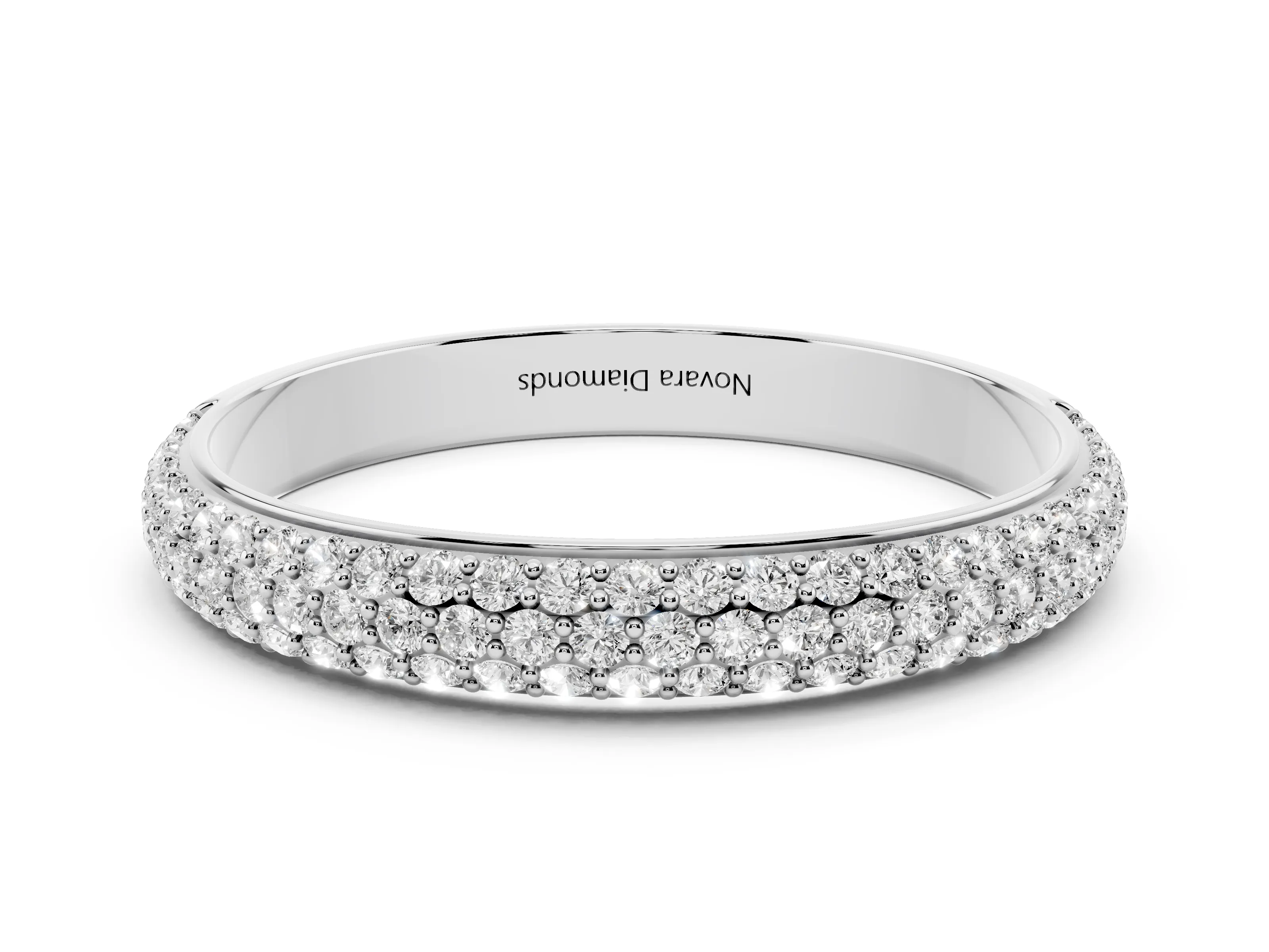 Round Diamond Three-Row Pavé Eternity Band Set in Platinum with Shared Prong Setting