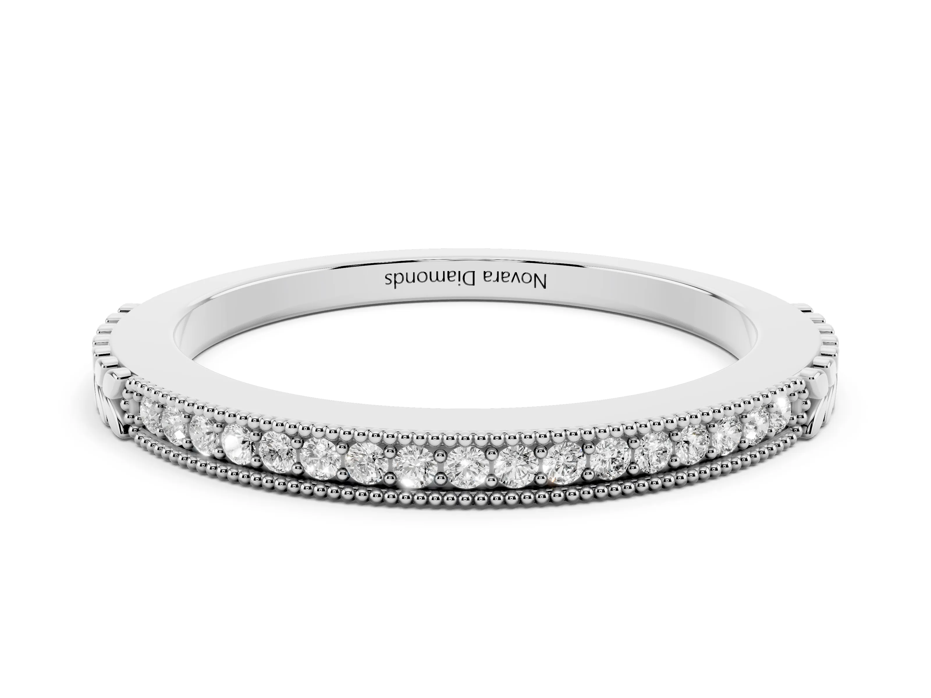 Round Cut Diamond Pavé Eternity Band Set in Platinum with Beaded Milgrain Edge