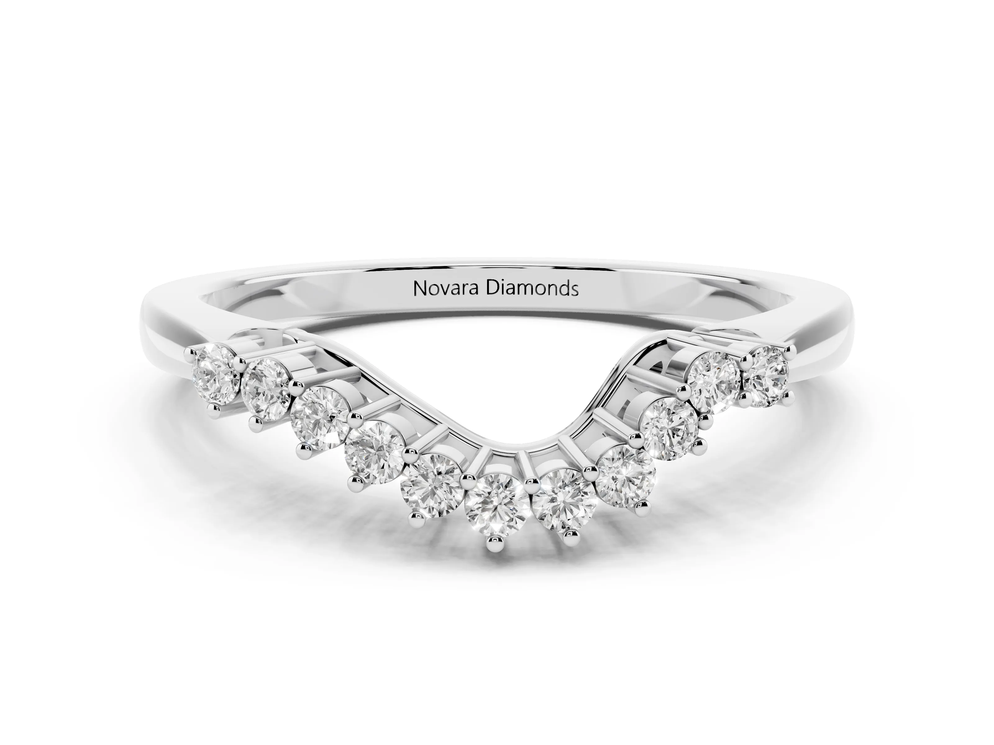 Round Diamond V-Shaped Band Set in Platinum with Prong-Set Row