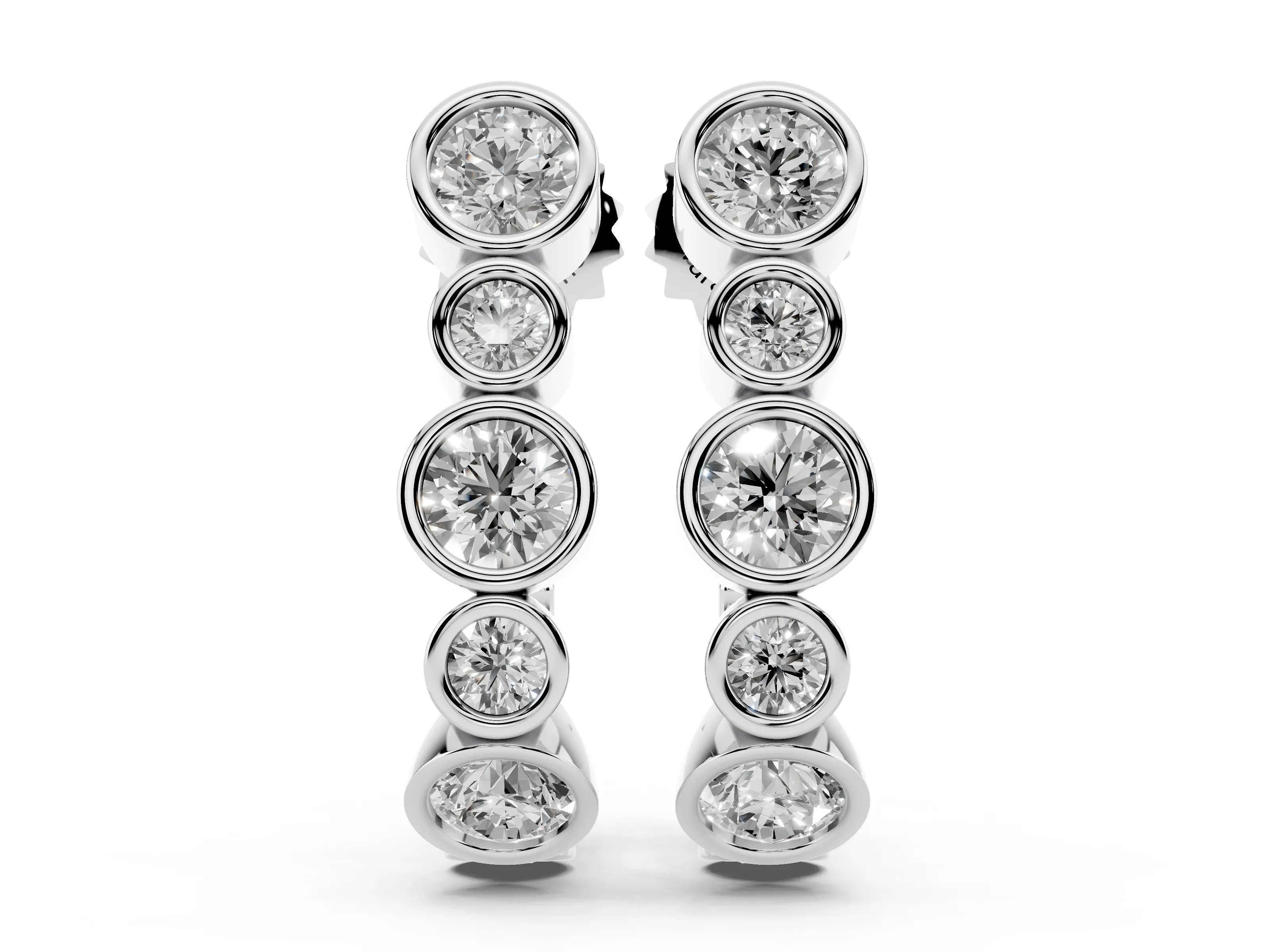 Round Lab-Grown Diamond Bezel J-Hoop Earrings | Large and Small Bezels | Sterling Silver