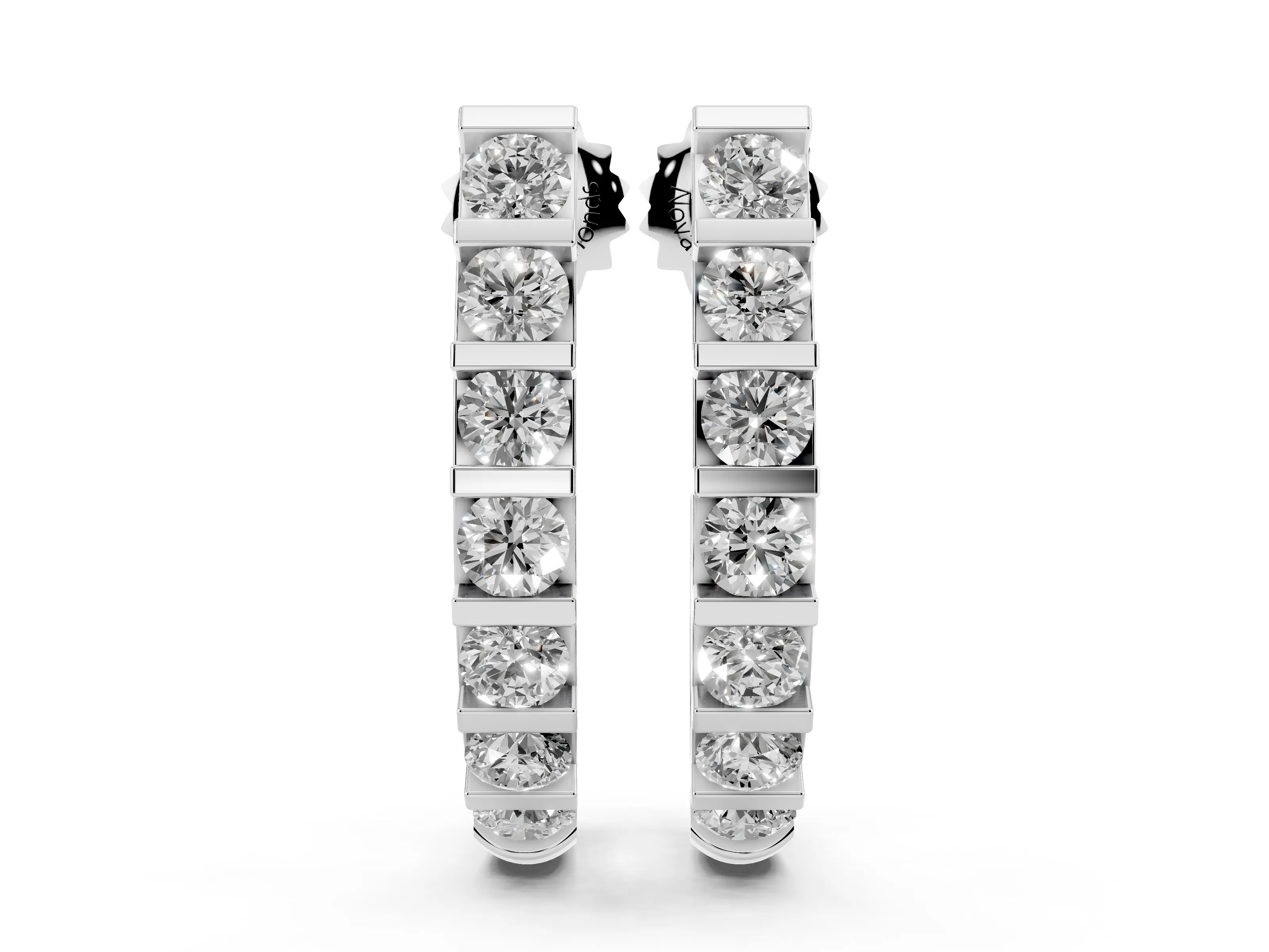 Round Lab-Grown Diamond Bar Set Hoop Earrings | C-Shaped Curve | Sterling Silver
