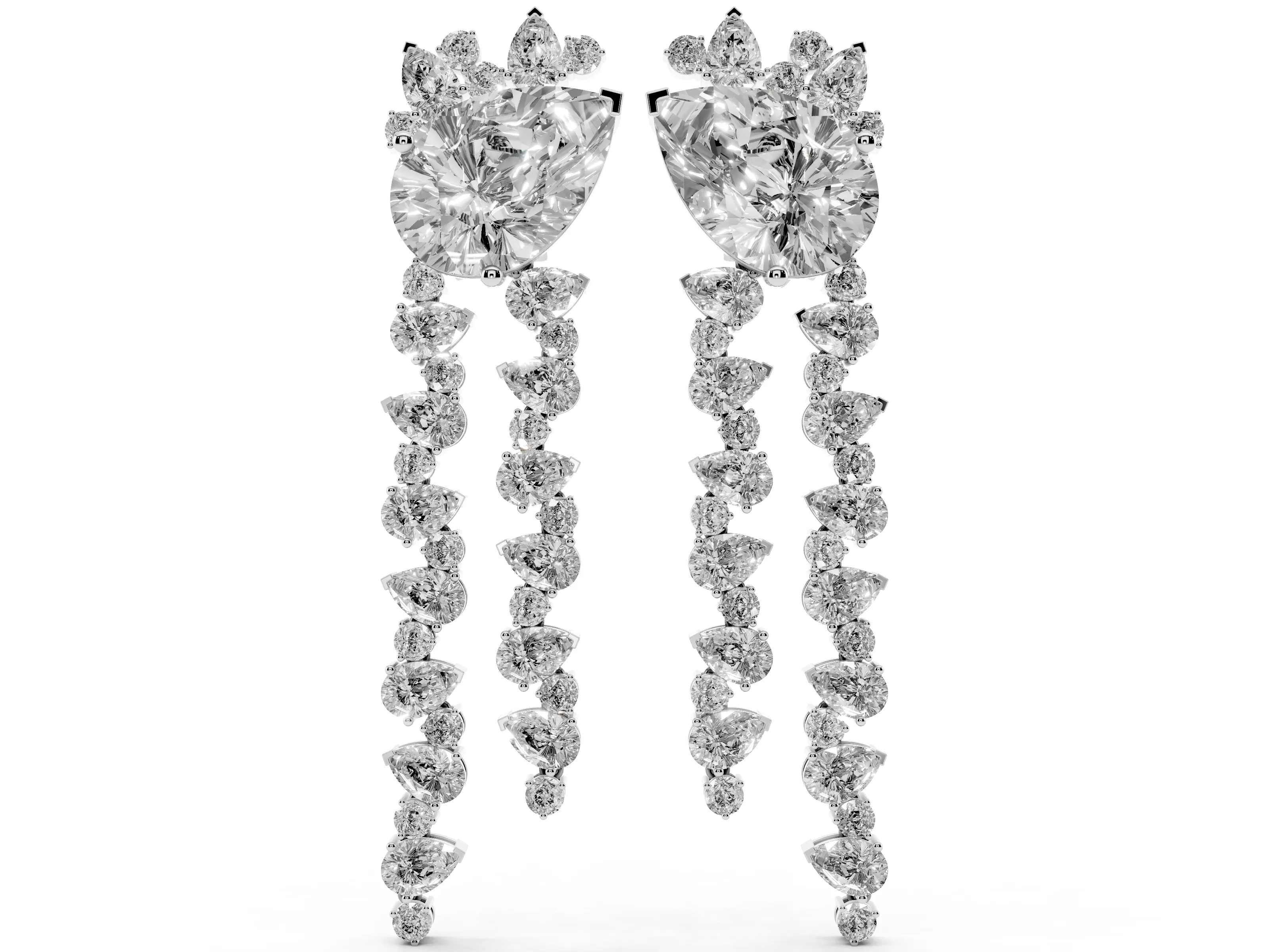 Pear-Shaped Lab-Grown Diamond Fringe Drop Earrings | Pear and Round Cascade | White Gold
